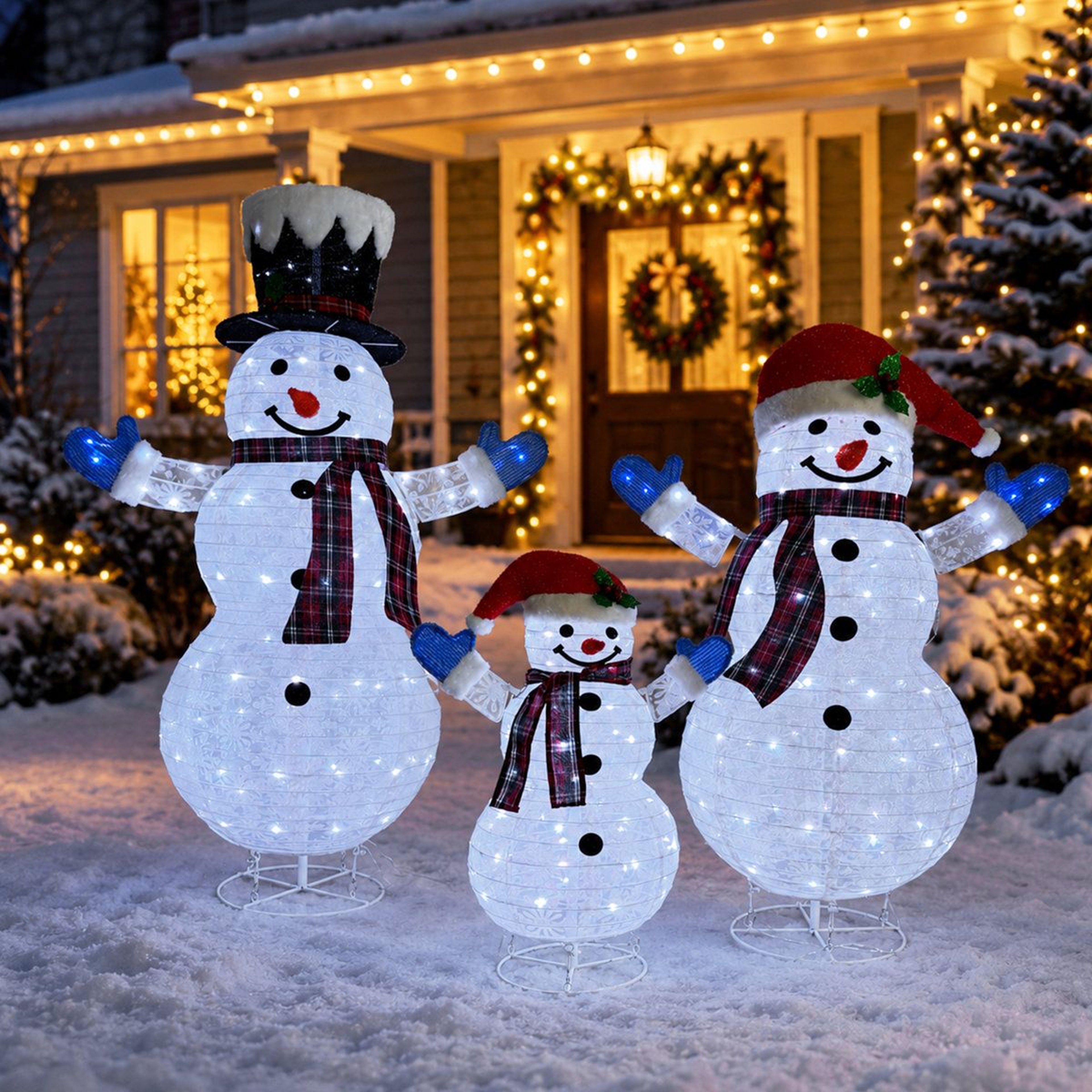 3Piece Lighted Snowman Family Outdoor Christmas Decoration With 266 LED Lights 14