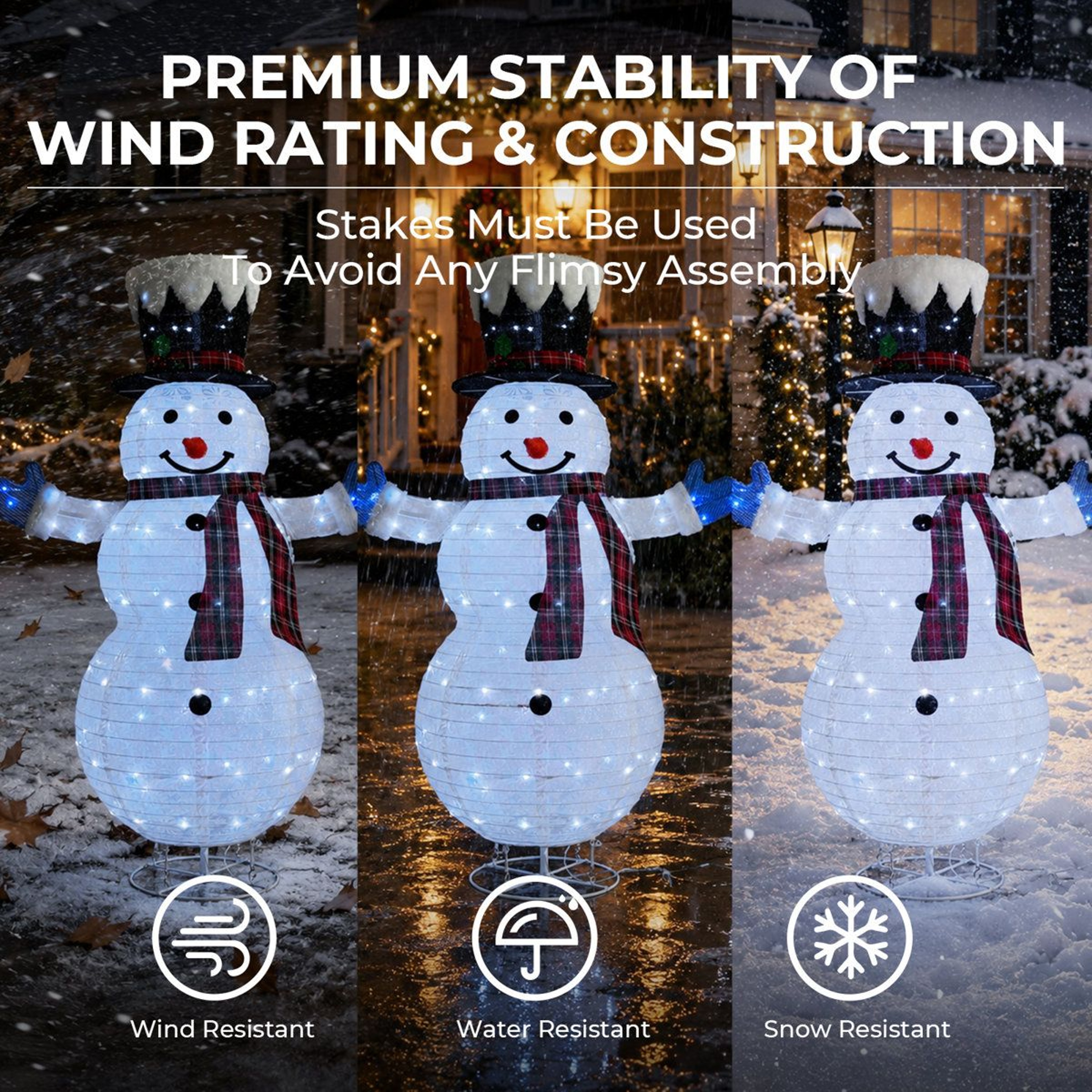 3Piece Lighted Snowman Family Outdoor Christmas Decoration With 266 LED Lights 11