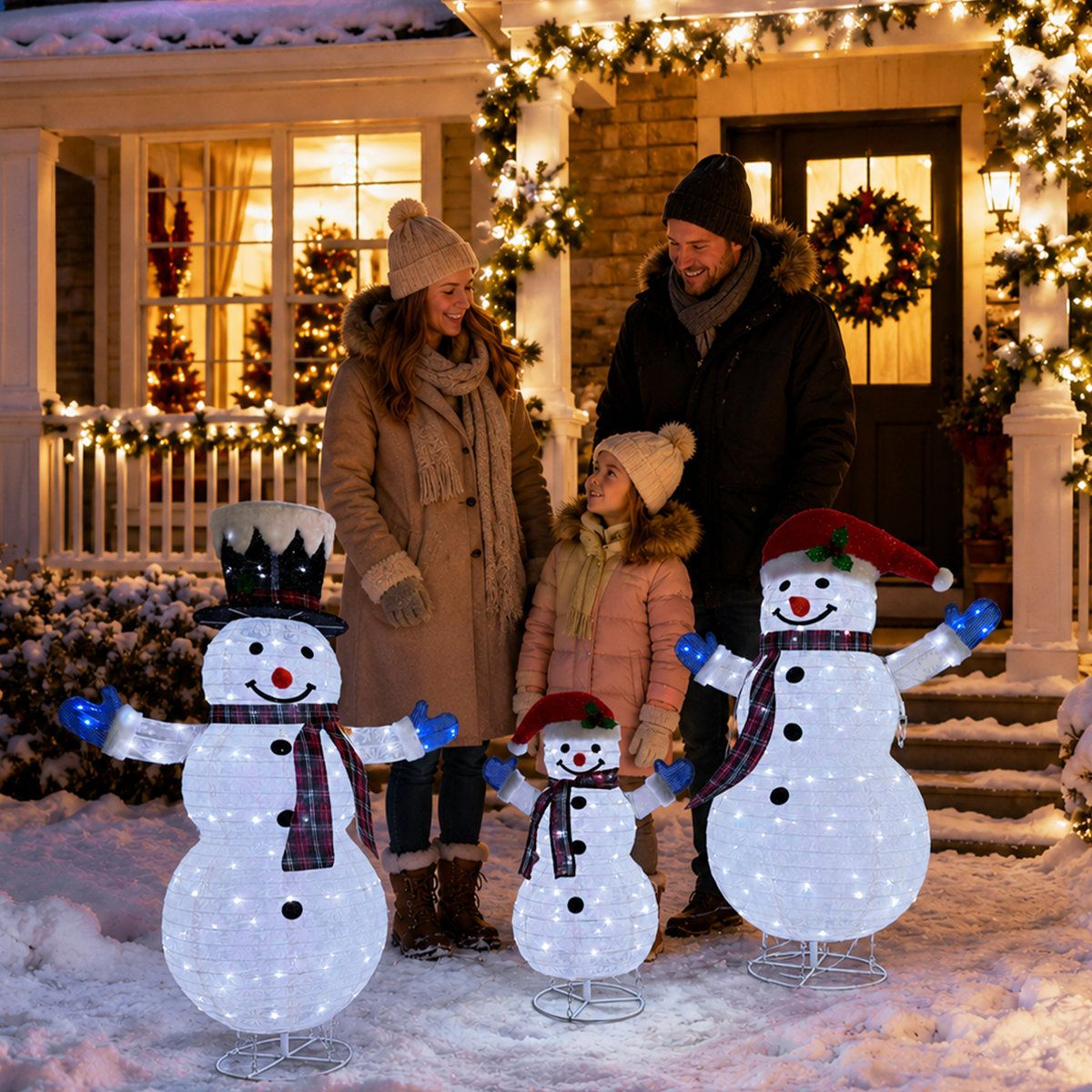 3Piece Lighted Snowman Family Outdoor Christmas Decoration With 266 LED Lights 5