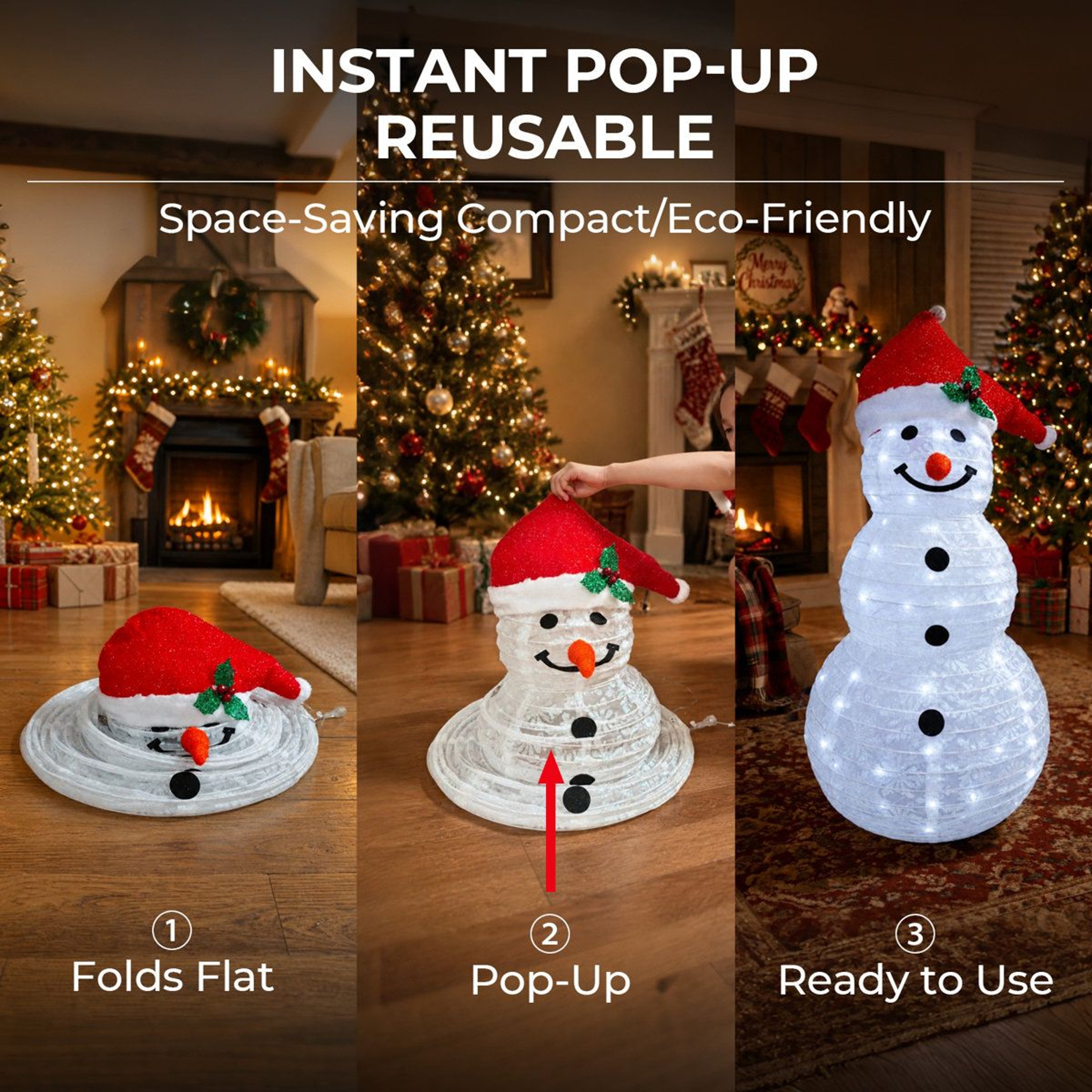 3Piece Lighted Snowman Family Outdoor Christmas Decoration With 266 LED Lights 8