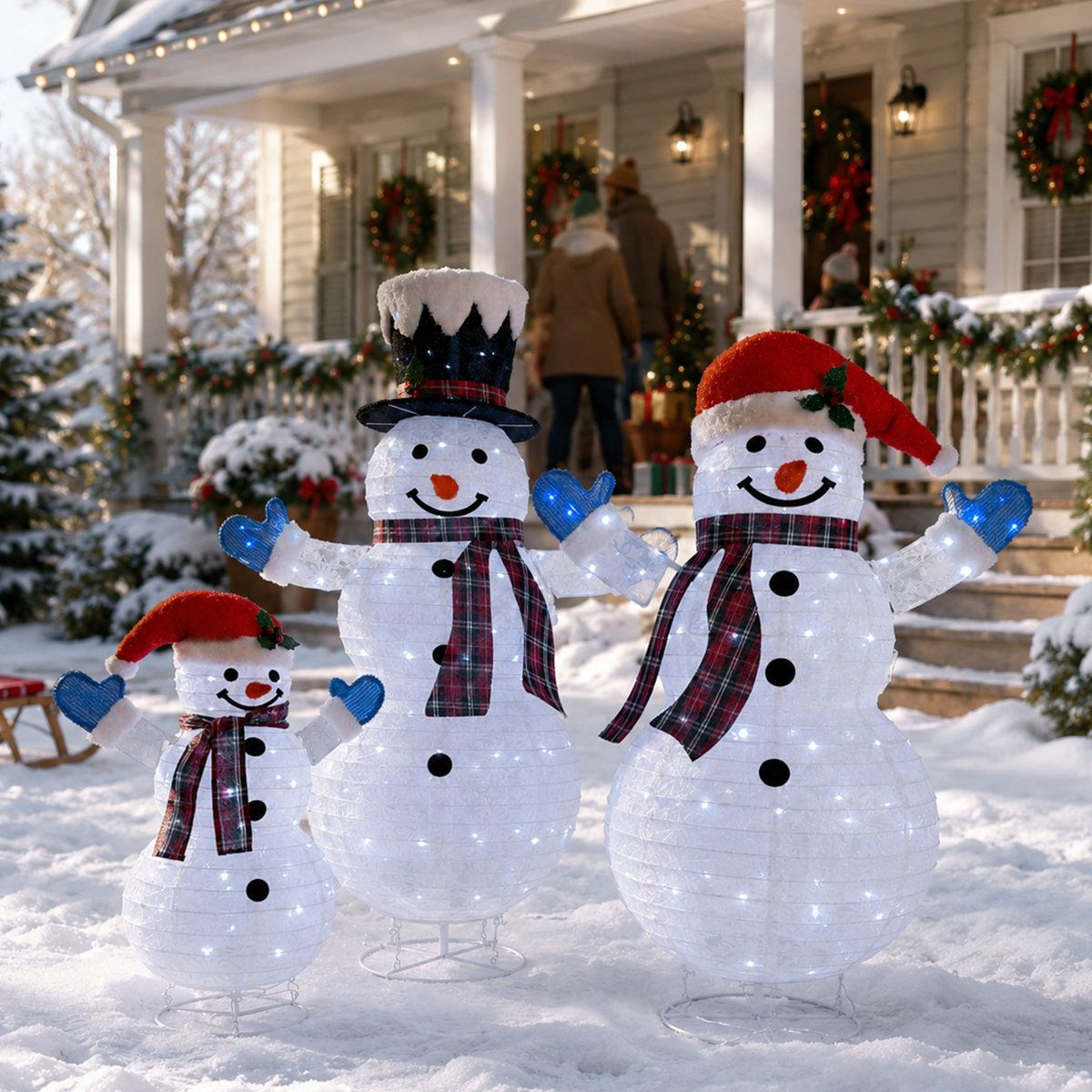 3Piece Lighted Snowman Family Outdoor Christmas Decoration With 266 LED Lights 6
