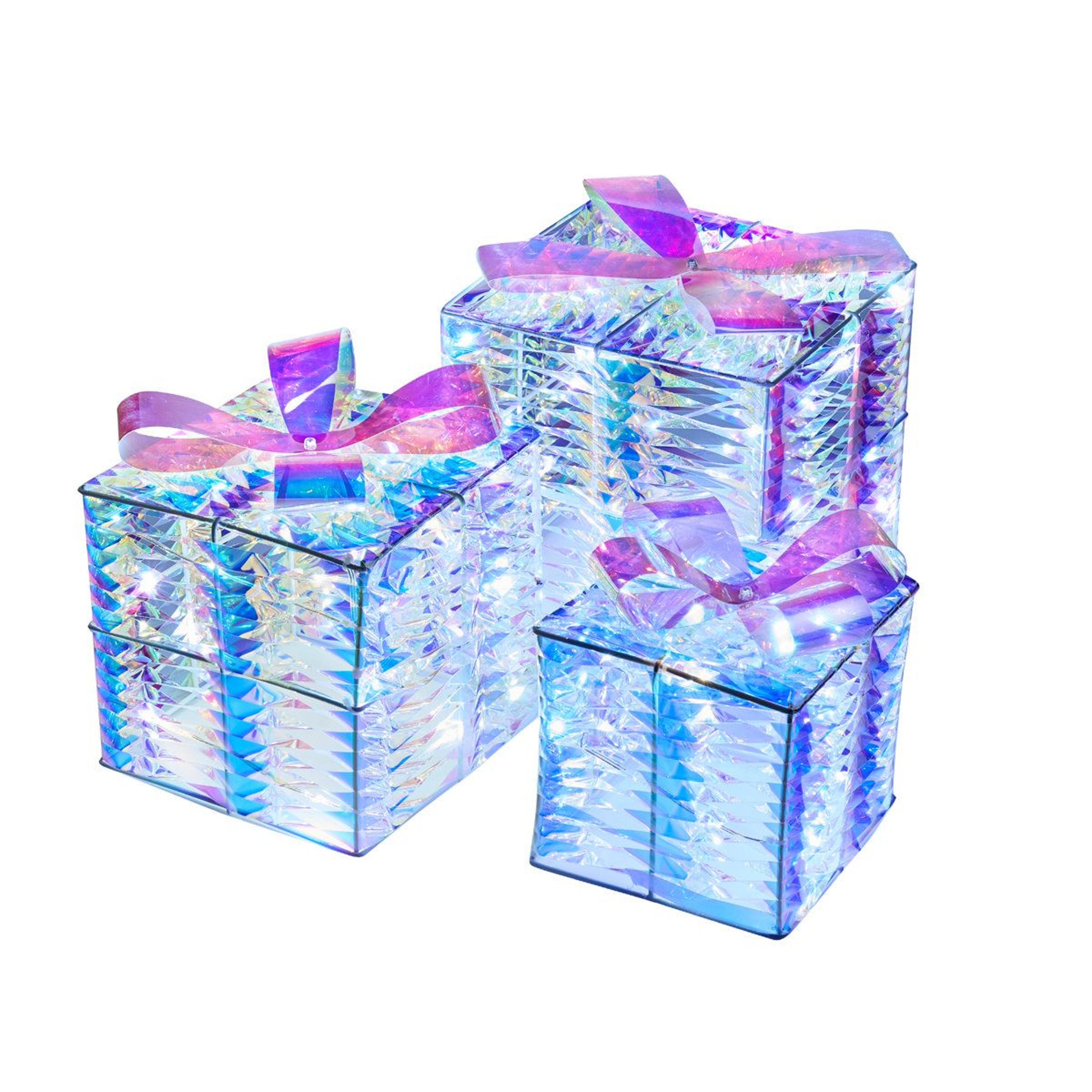 Set Of 3 Lighted Christmas Gift Boxes With 100 Cool White LED Lights 0