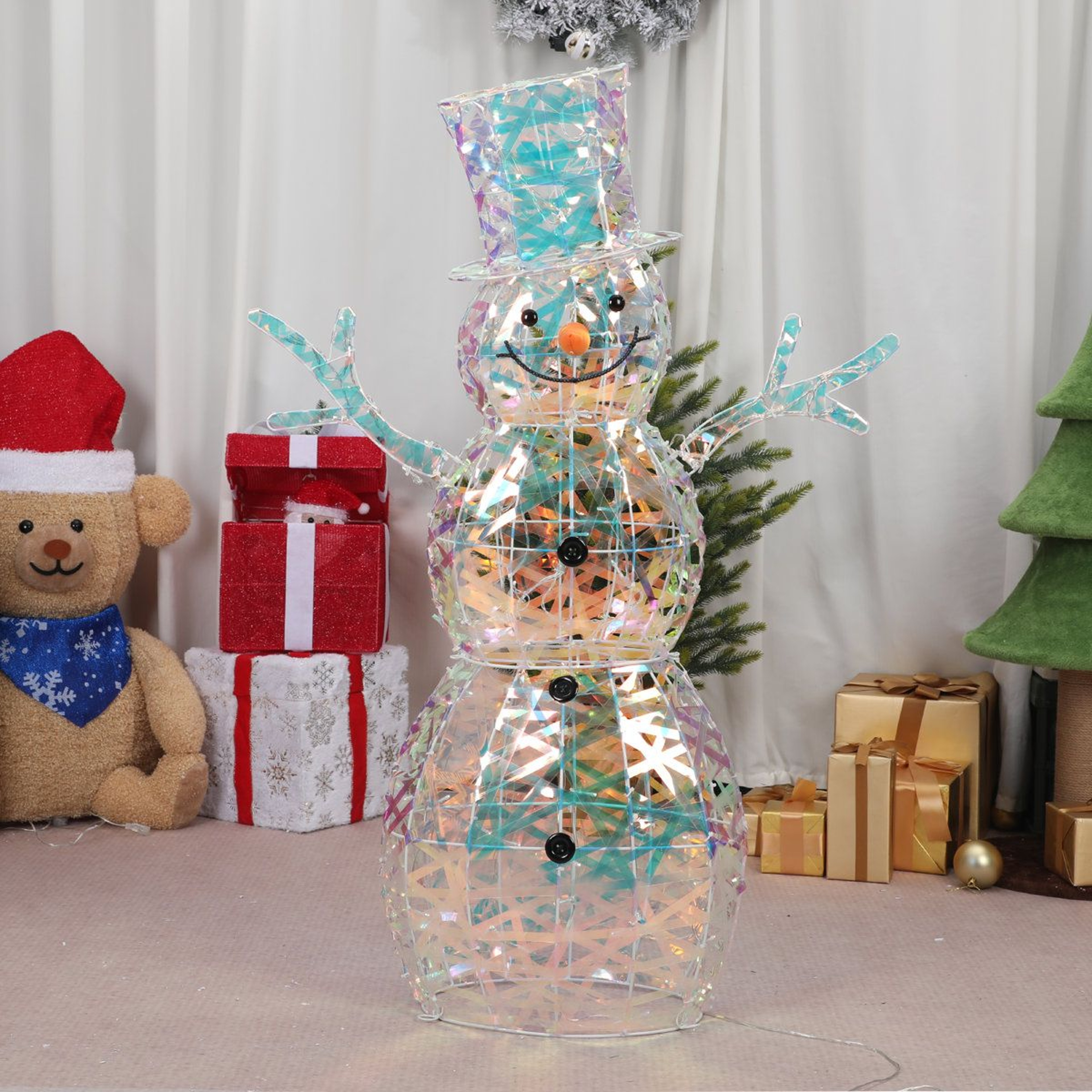 4 Ft Iridescent Lighted Snowman Christmas Decoration With 100 Warm White LEDs 1