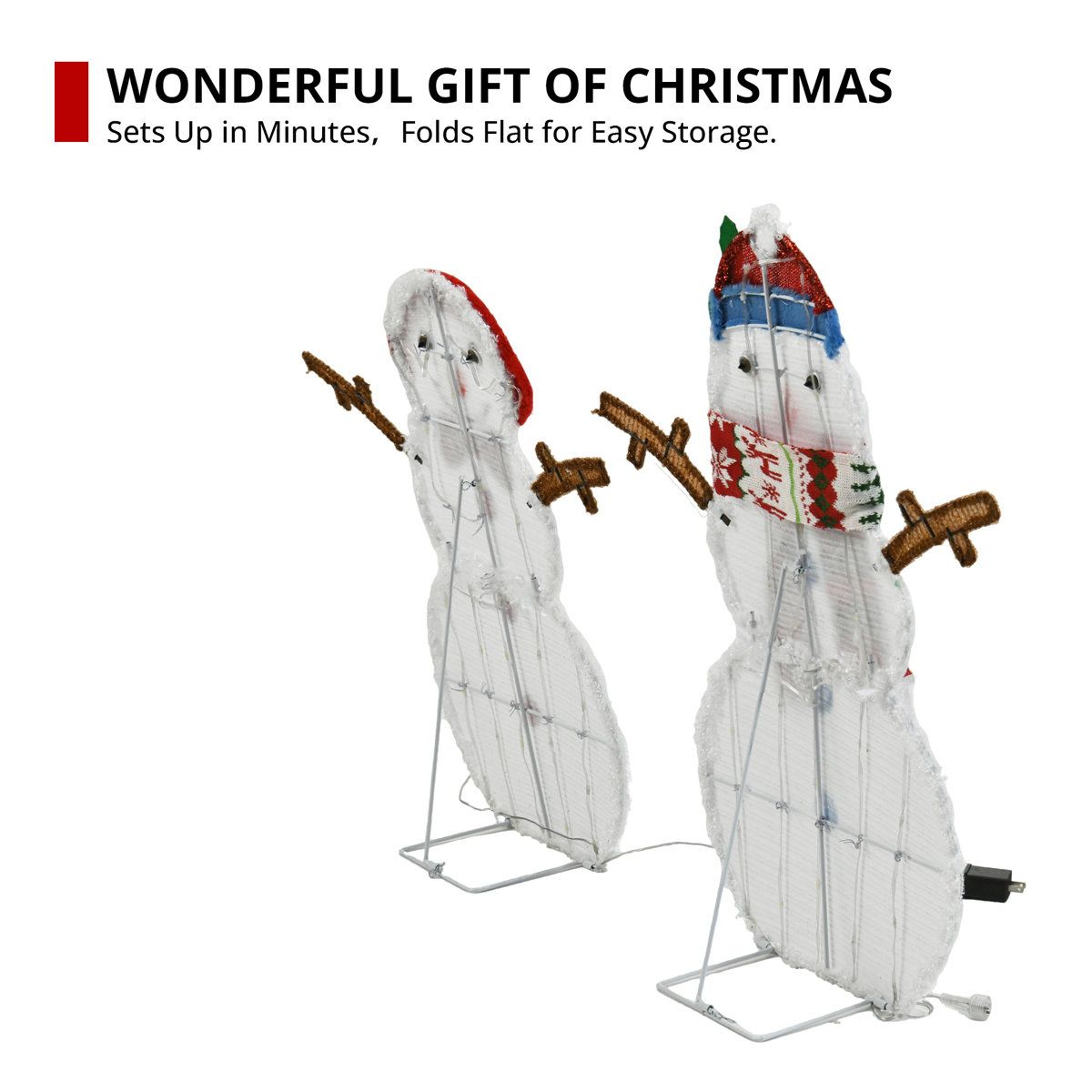 2Piece Lighted Outdoor Snowman Christmas Decorations With 60 Warm White LED Lights 3