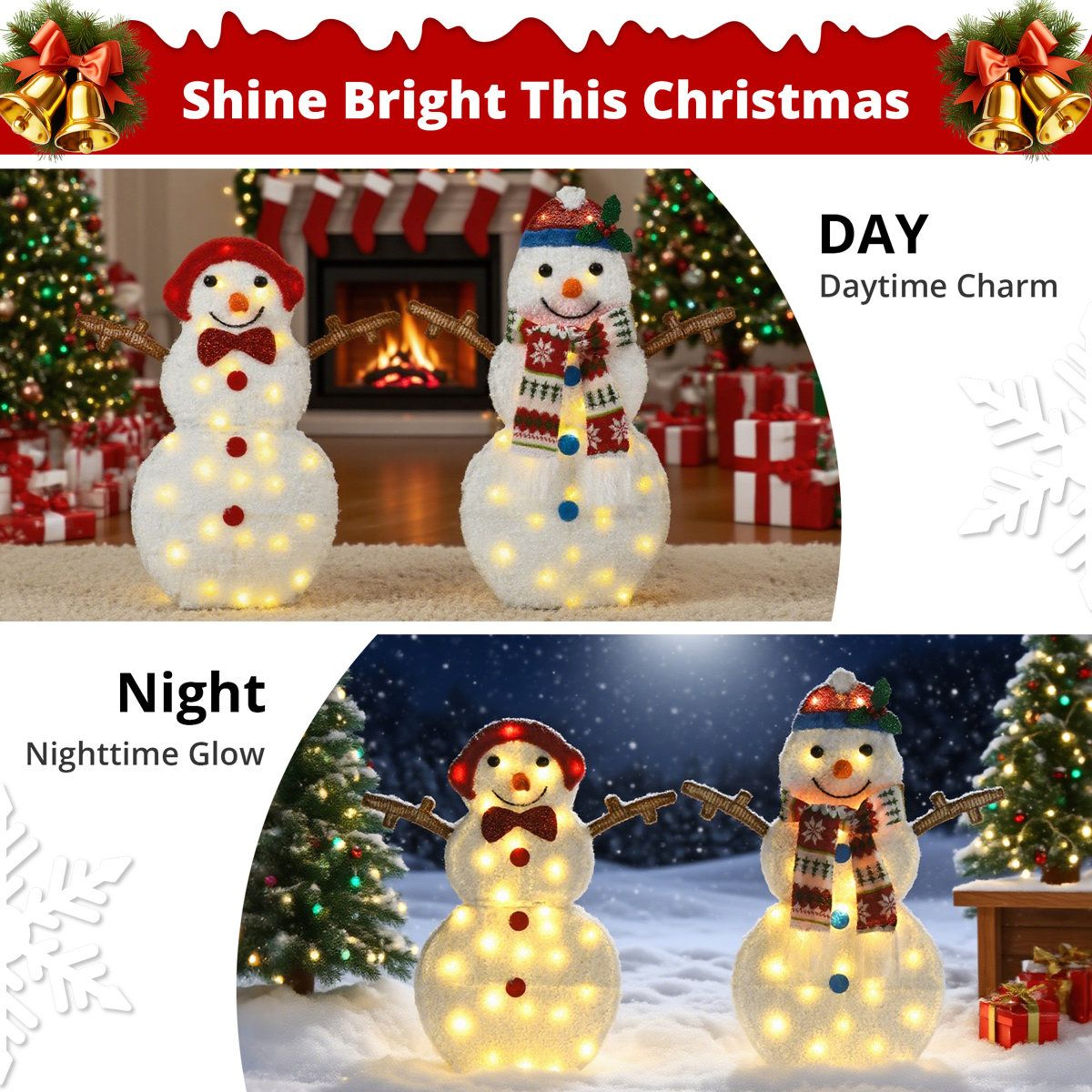 2Piece Lighted Outdoor Snowman Christmas Decorations With 60 Warm White LED Lights 7