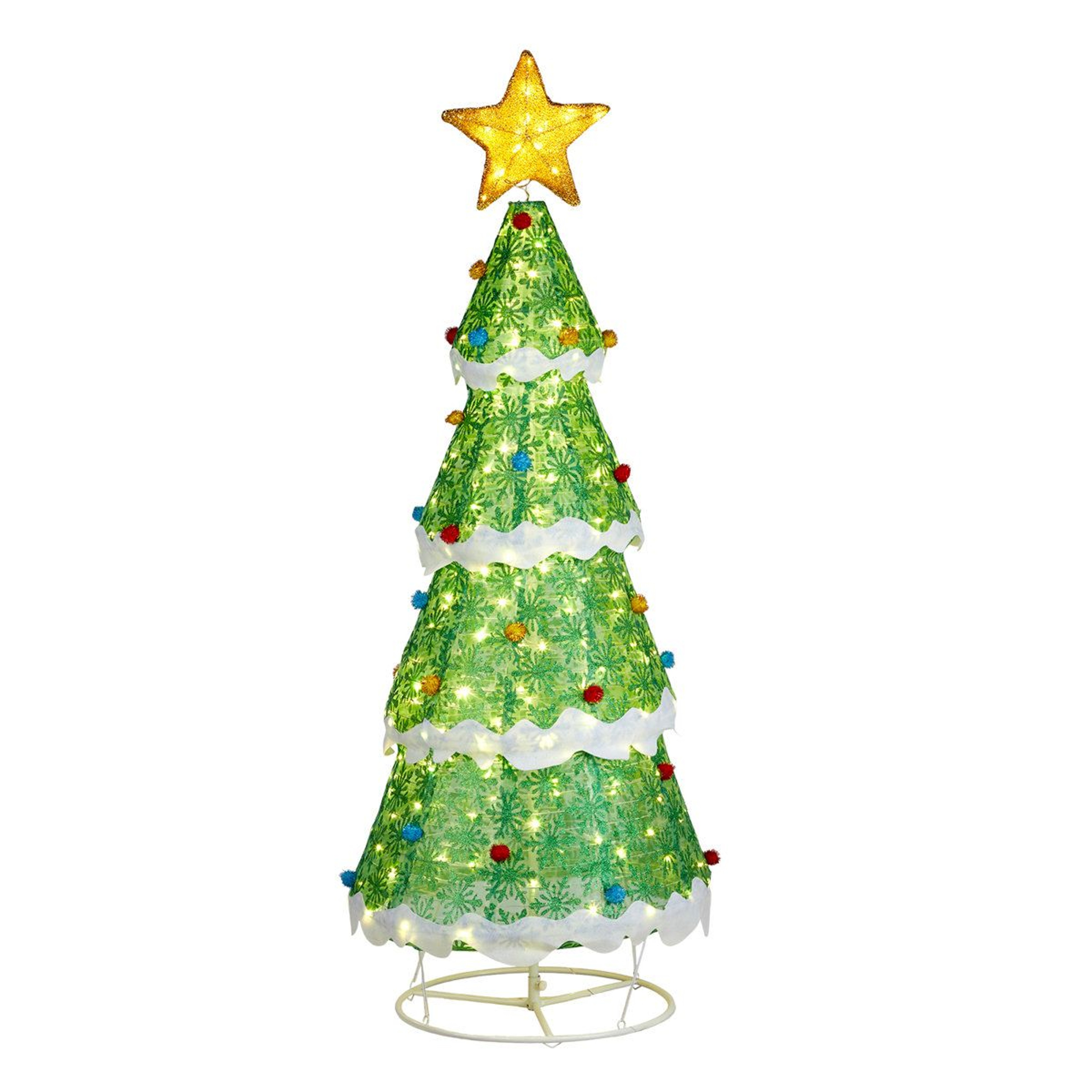 Lighted Collapsible Christmas Tree With Warm White LED Lights And Star Topper 0