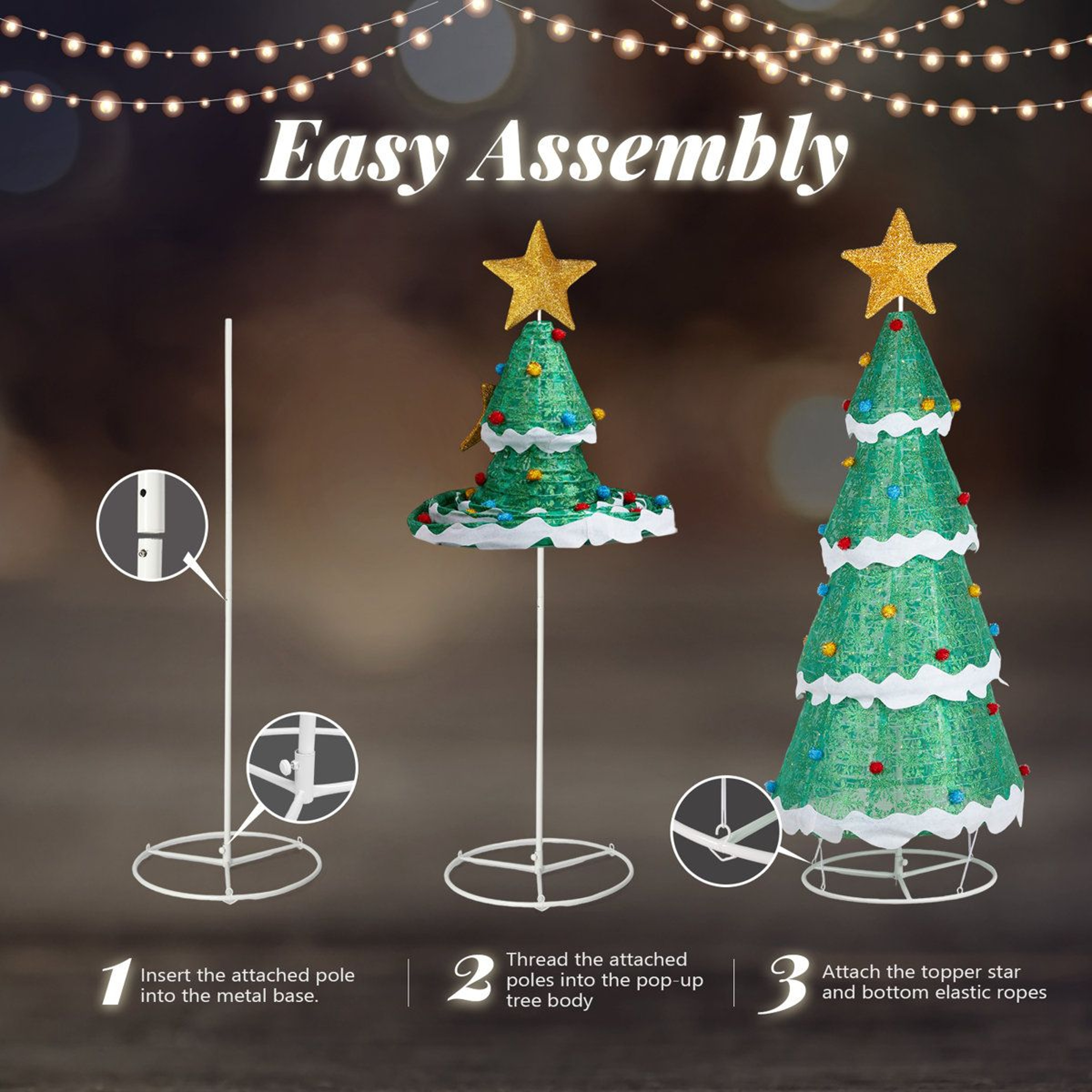Lighted Collapsible Christmas Tree With Warm White LED Lights And Star Topper 4