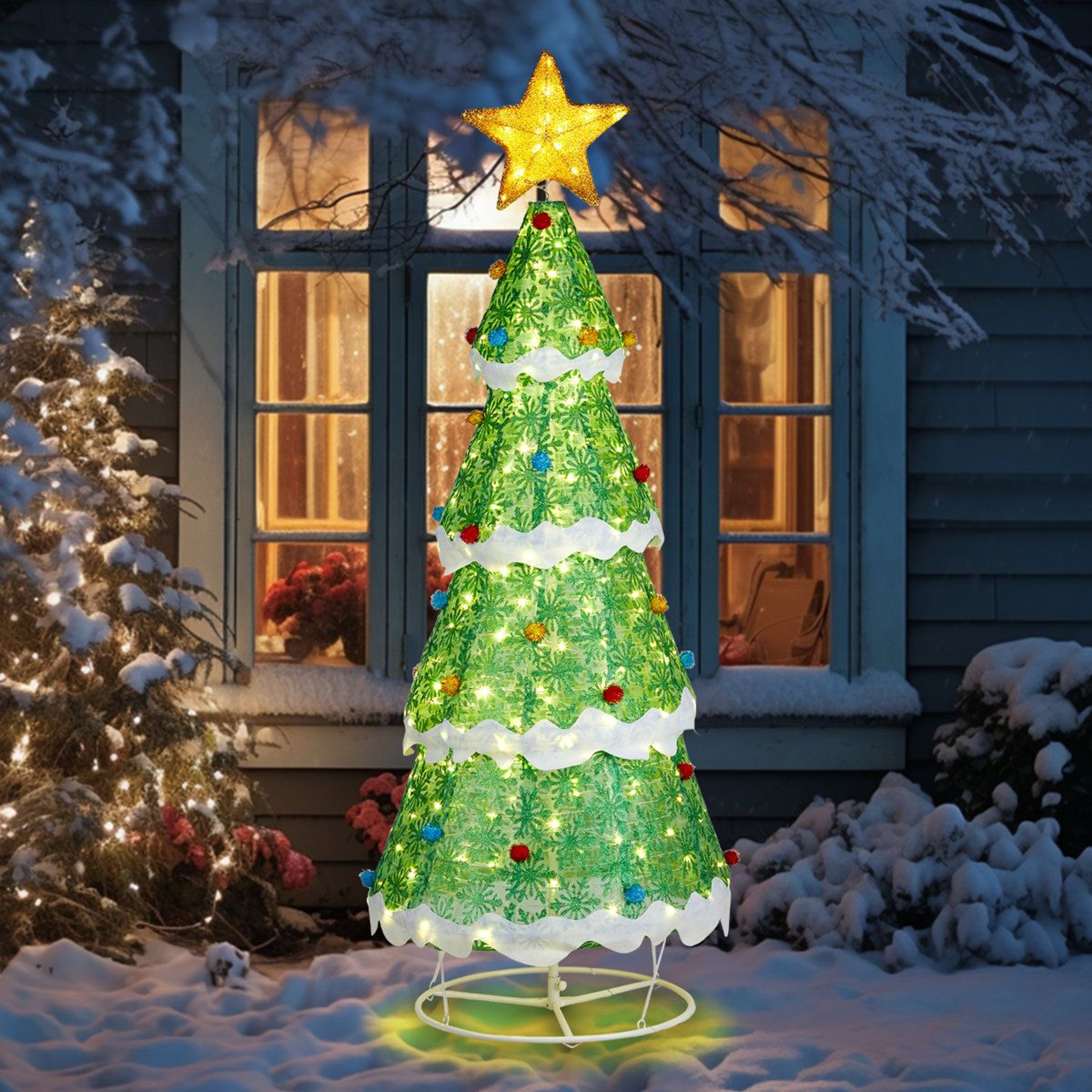 Lighted Collapsible Christmas Tree With Warm White LED Lights And Star Topper 6
