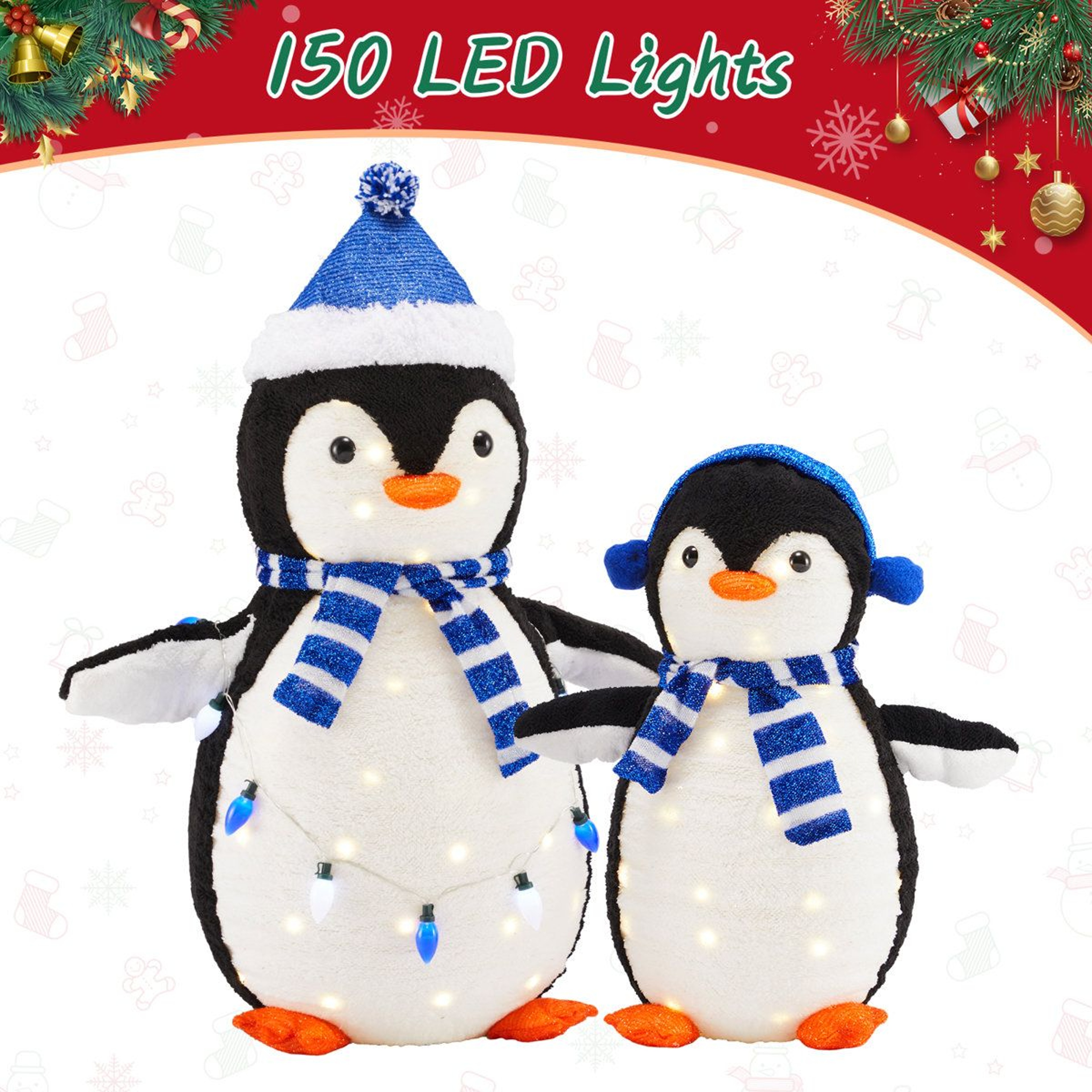 2Piece Lighted Christmas Penguin Decorations With Warm White LED Lights 0