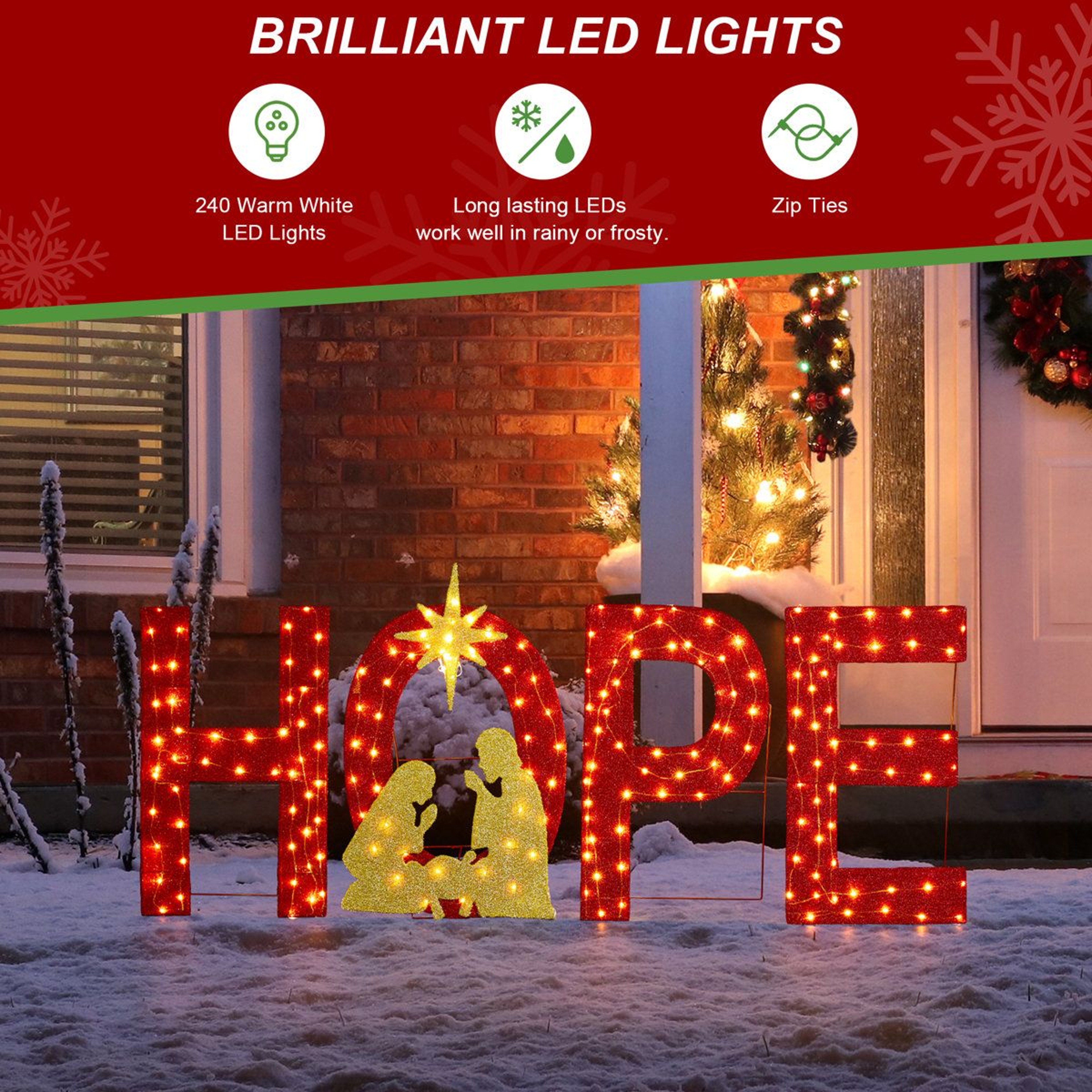 Lighted Christmas Nativity HOPE Outdoor Decoration With 240 Warm White LED Lights Set Of 4 7