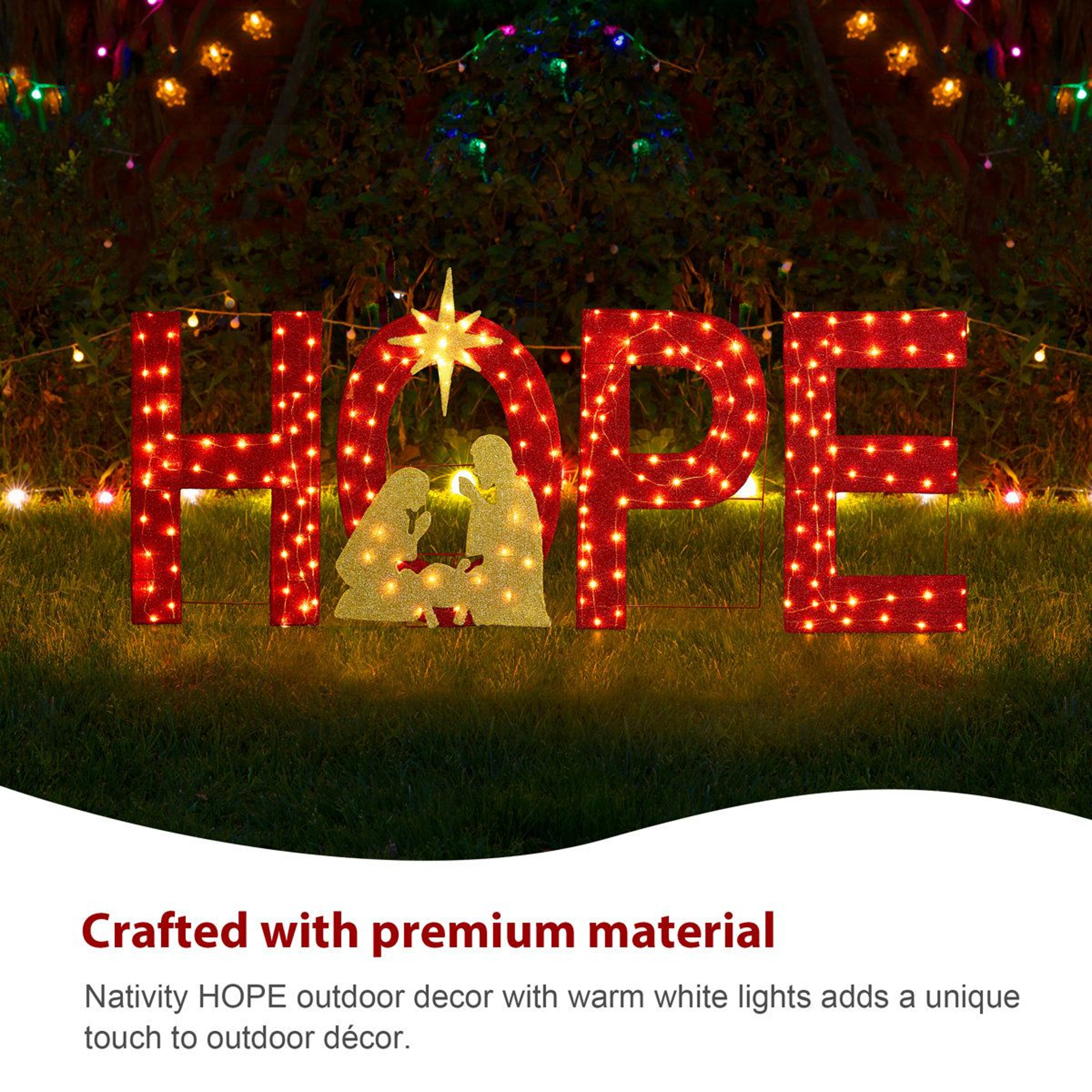 Lighted Christmas Nativity HOPE Outdoor Decoration With 240 Warm White LED Lights Set Of 4 8