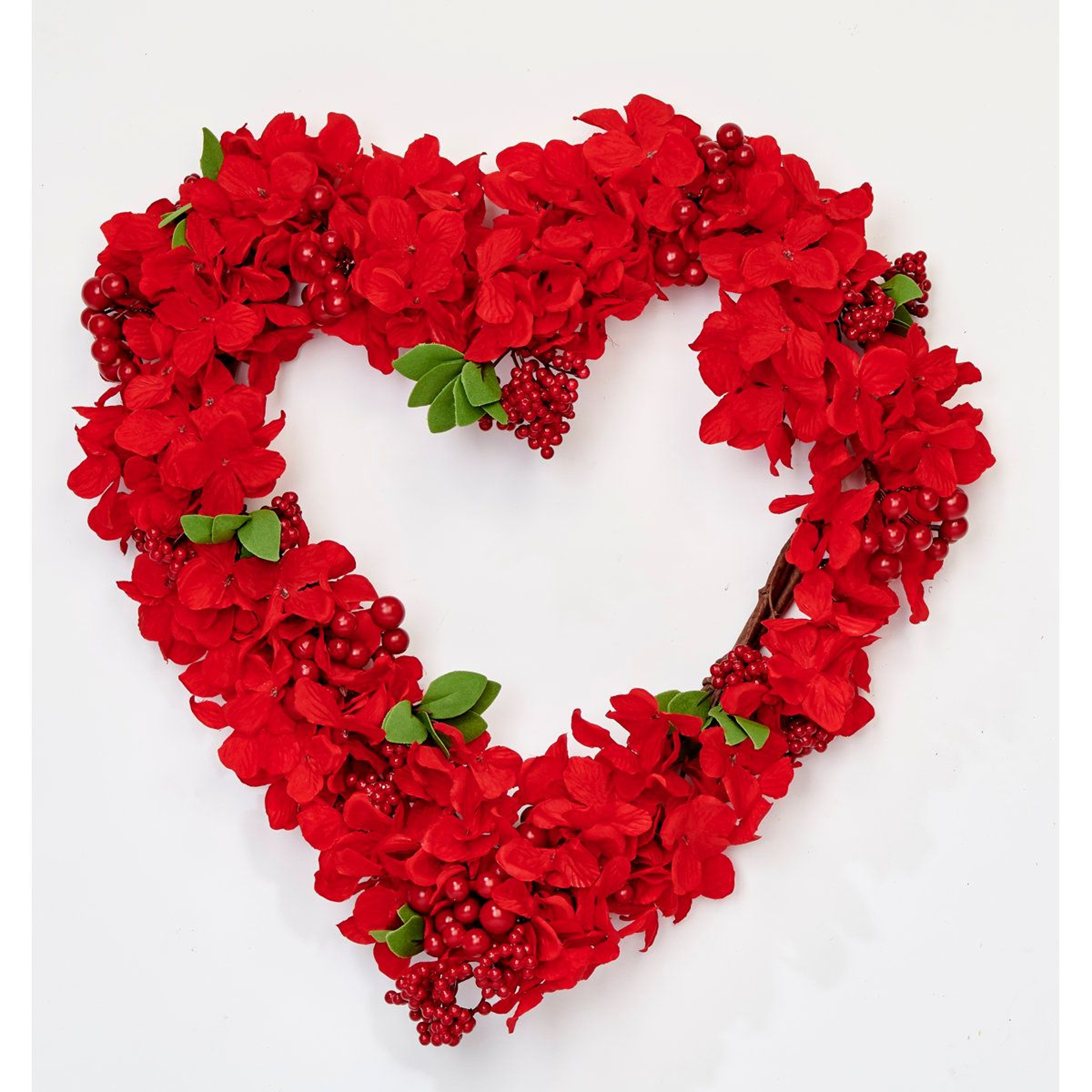 18Inch HeartShaped Floral Wreath With Red Berries And Flowers 0