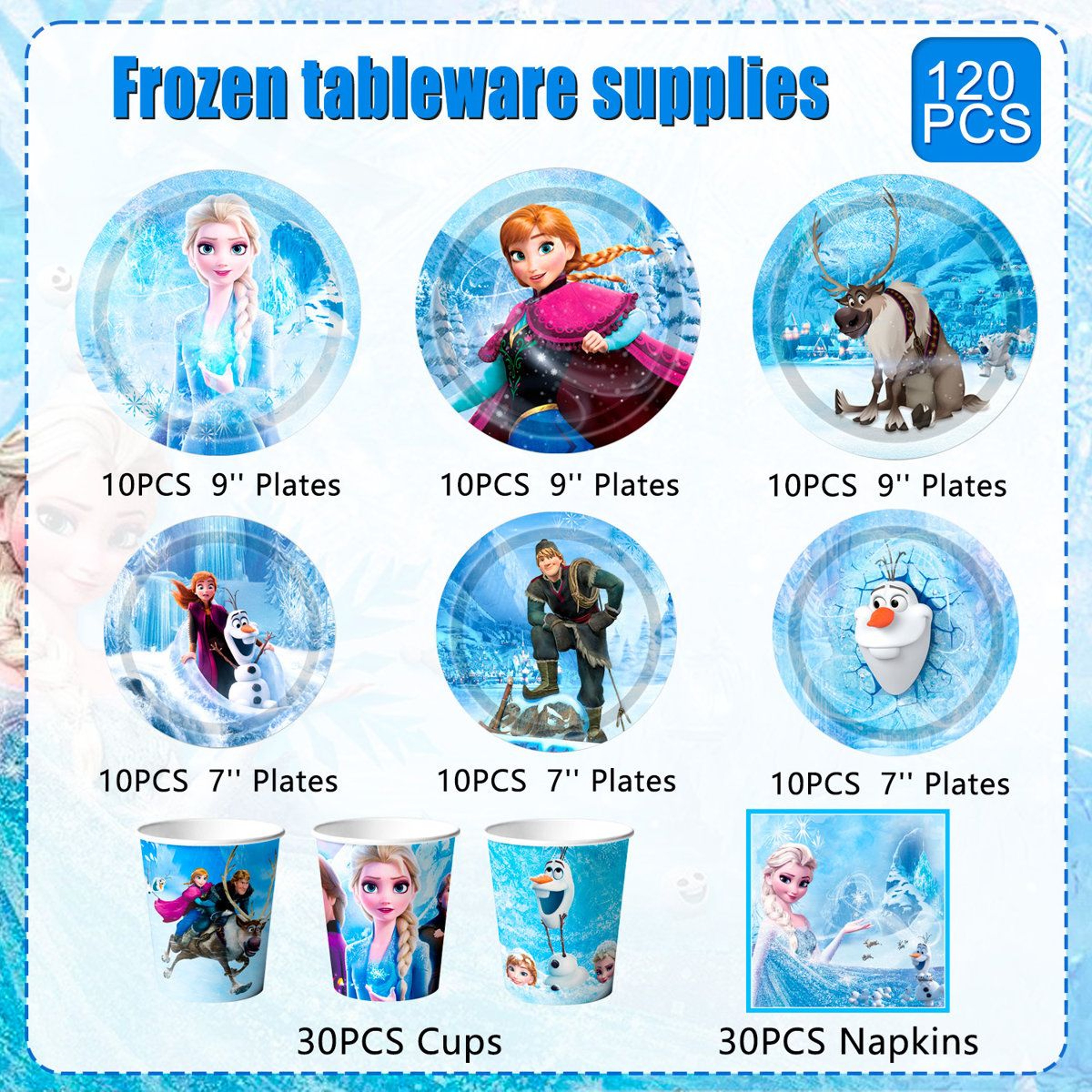 Frozen Birthday Party Tableware Set  120Piece Plates Cups And Napkins 4