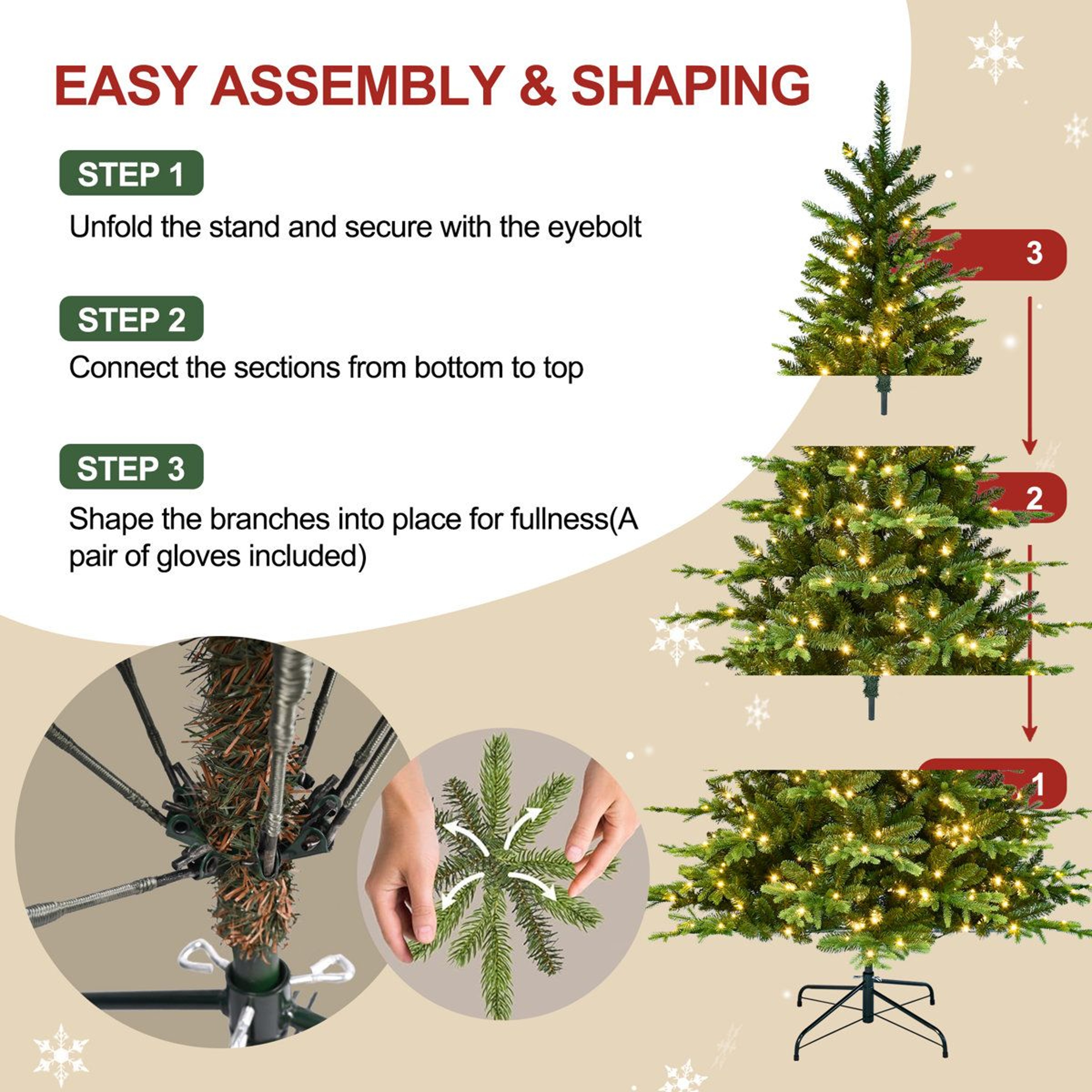 7 Ft PreLit Artificial Christmas Tree With 450 Warm White LED Lights And Metal Stand 6