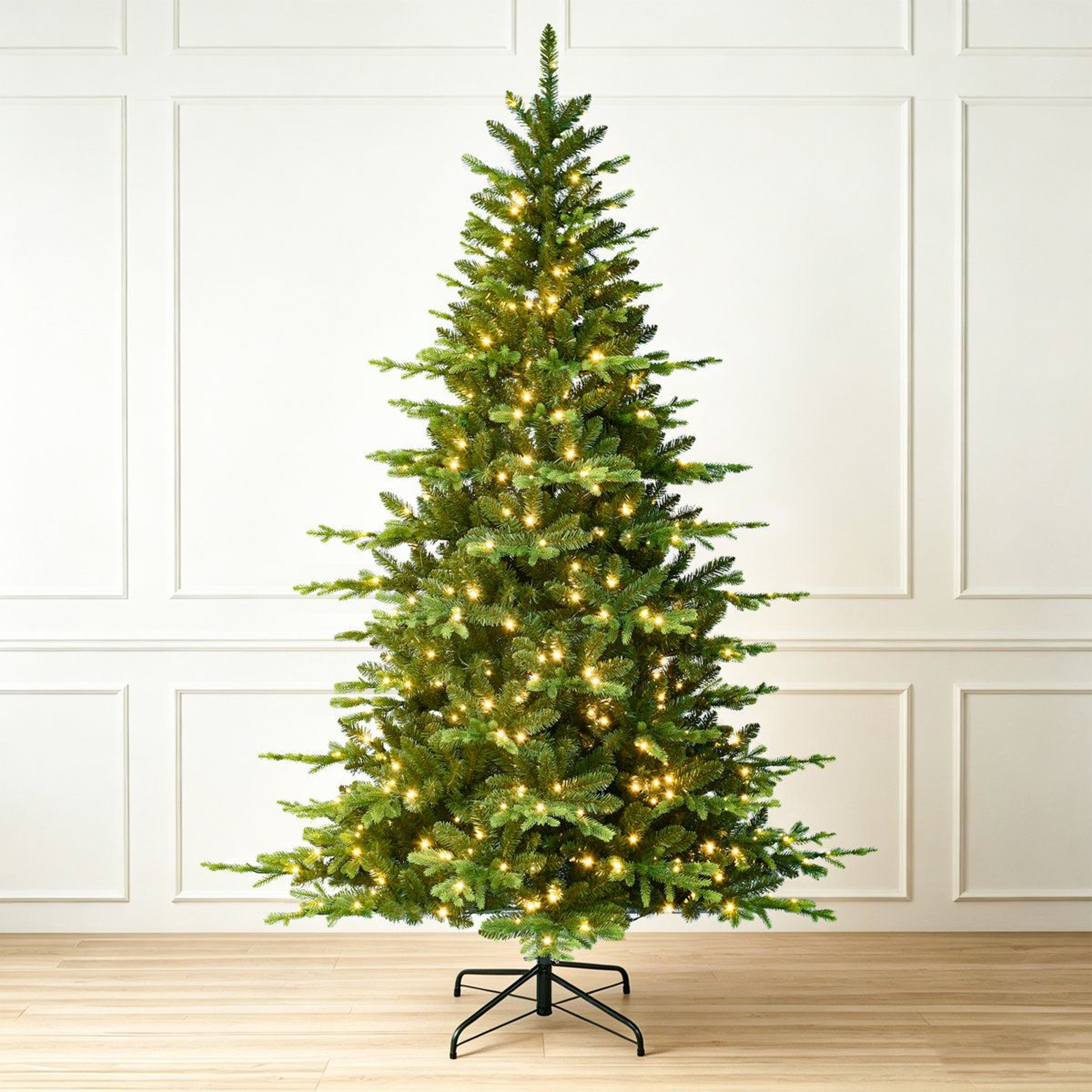 7 Ft PreLit Artificial Christmas Tree With 450 Warm White LED Lights And Metal Stand 0
