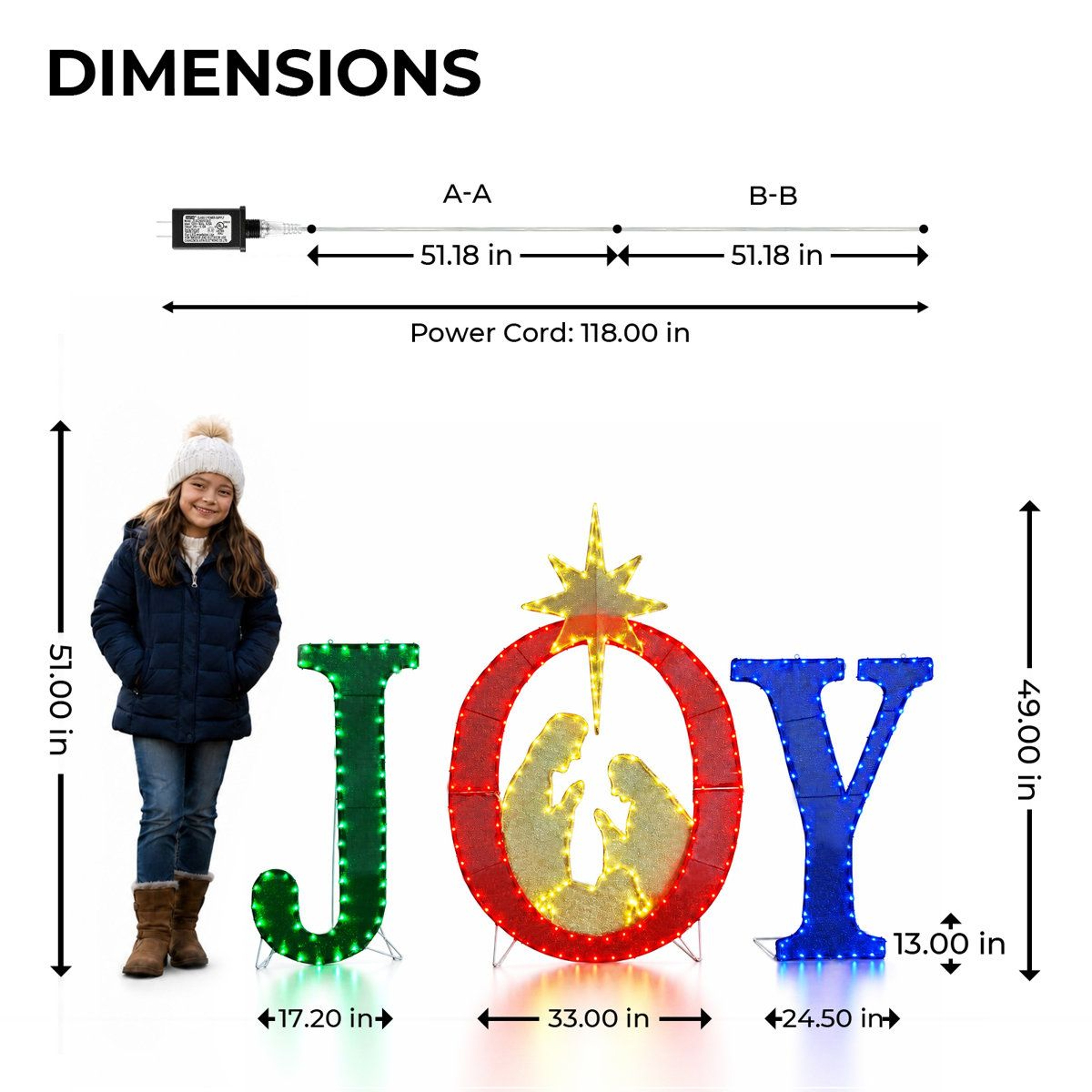 49Inch Outdoor Lighted JOY Christmas Sign With Nativity Scene And 350 LED Lights 3