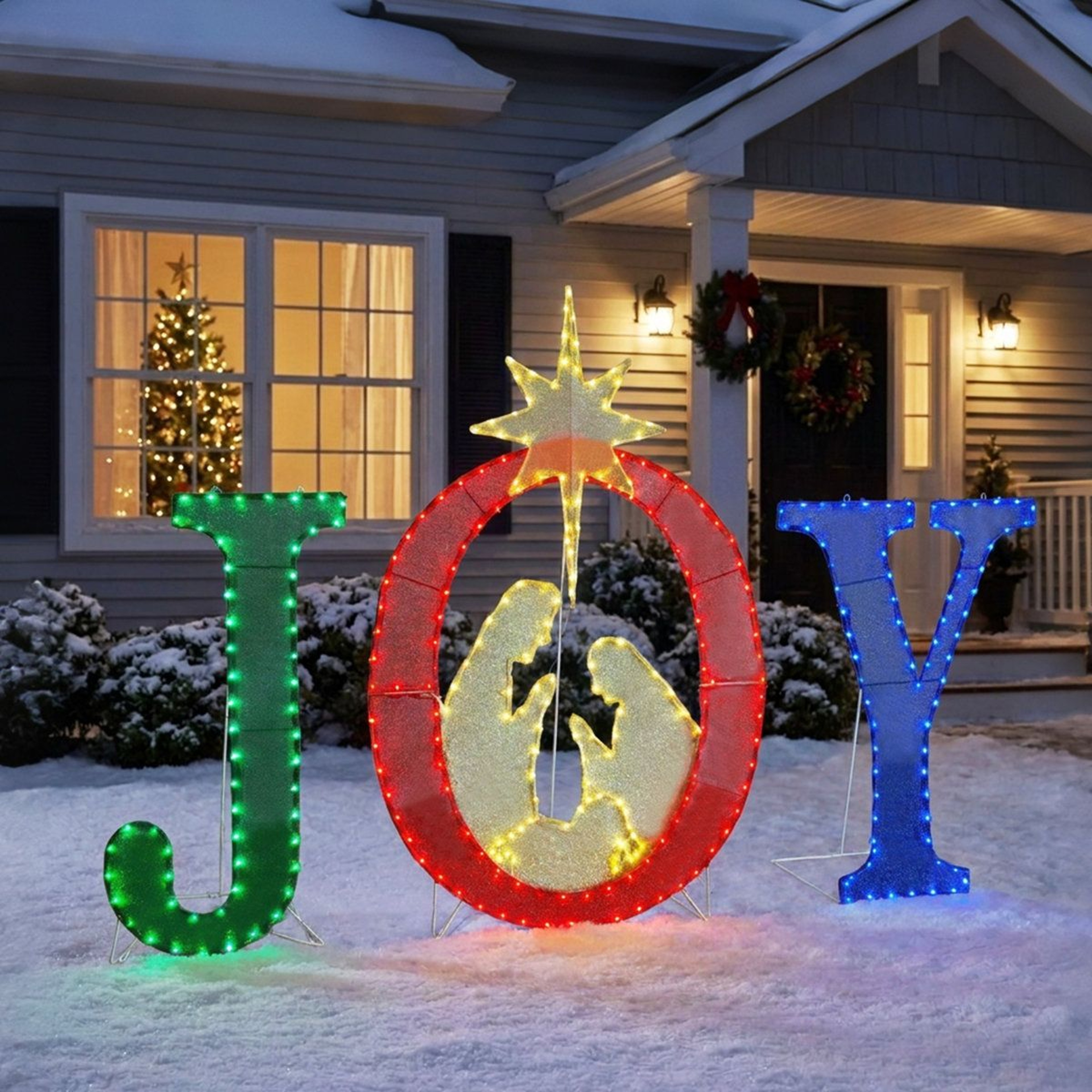 49Inch Outdoor Lighted JOY Christmas Sign With Nativity Scene And 350 LED Lights 14