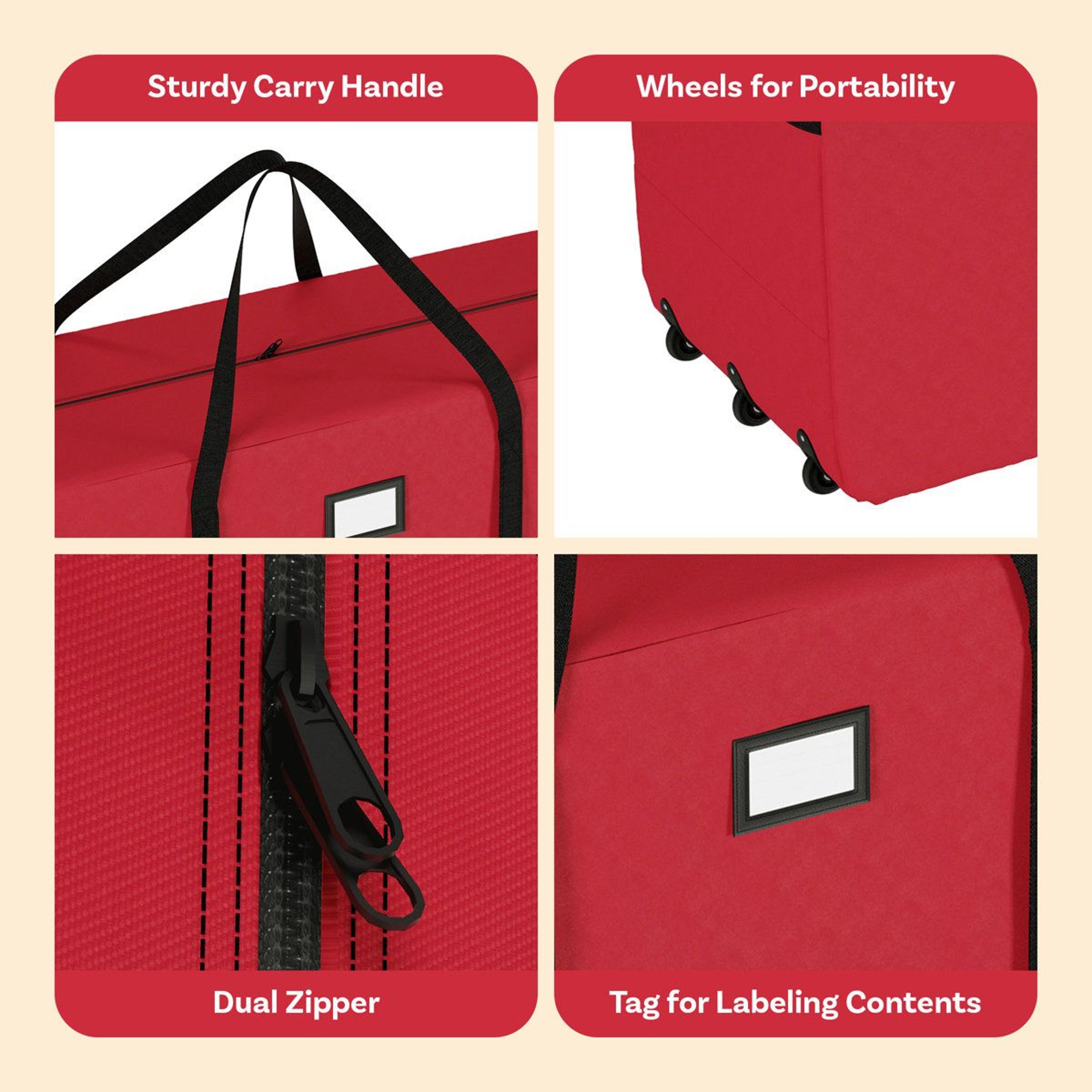 Rolling Christmas Tree Storage Bag With Wheels And Reinforced Handles  Red 3