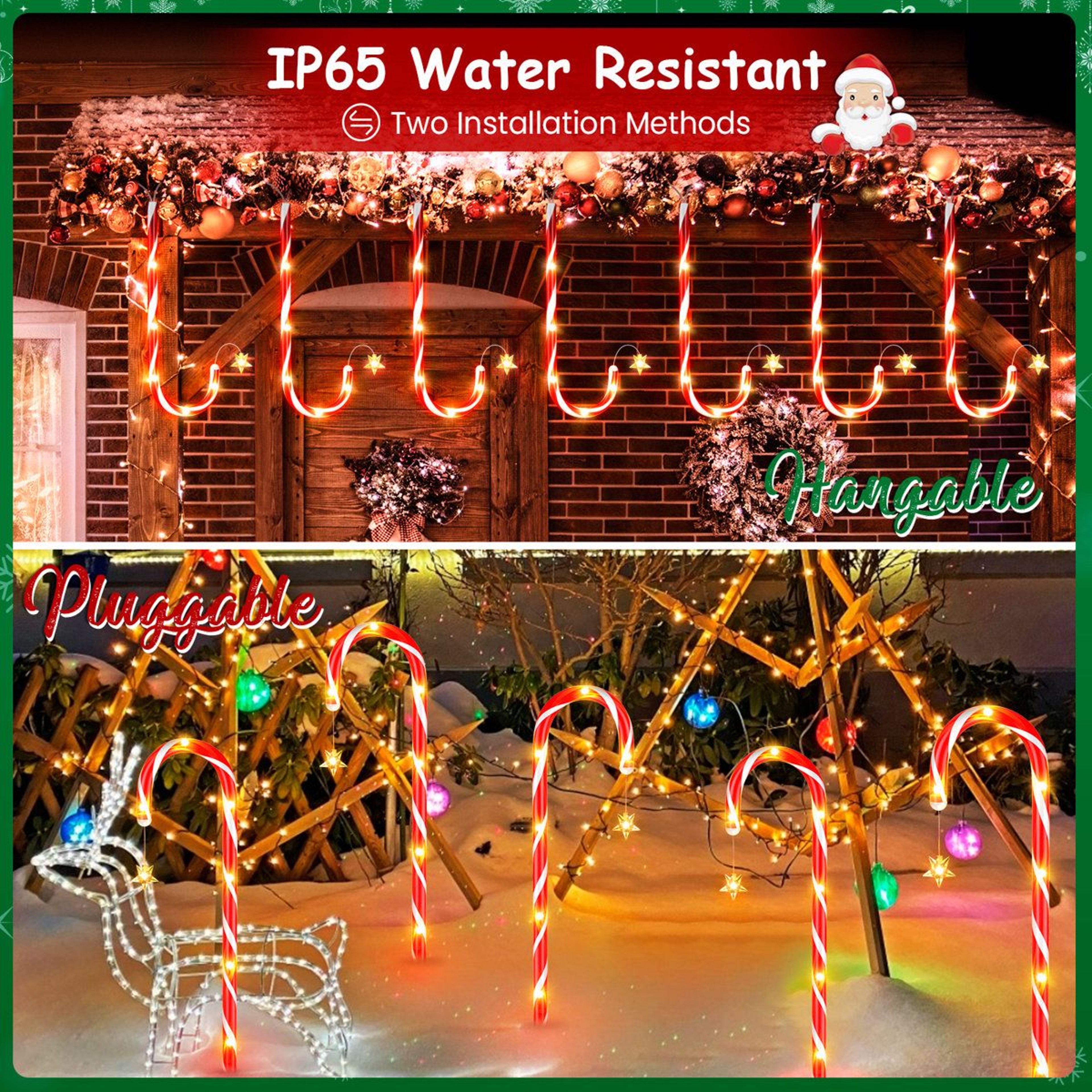 Solar Christmas Candy Cane Pathway Lights With 10 Lighting Modes  Set Of 24 3