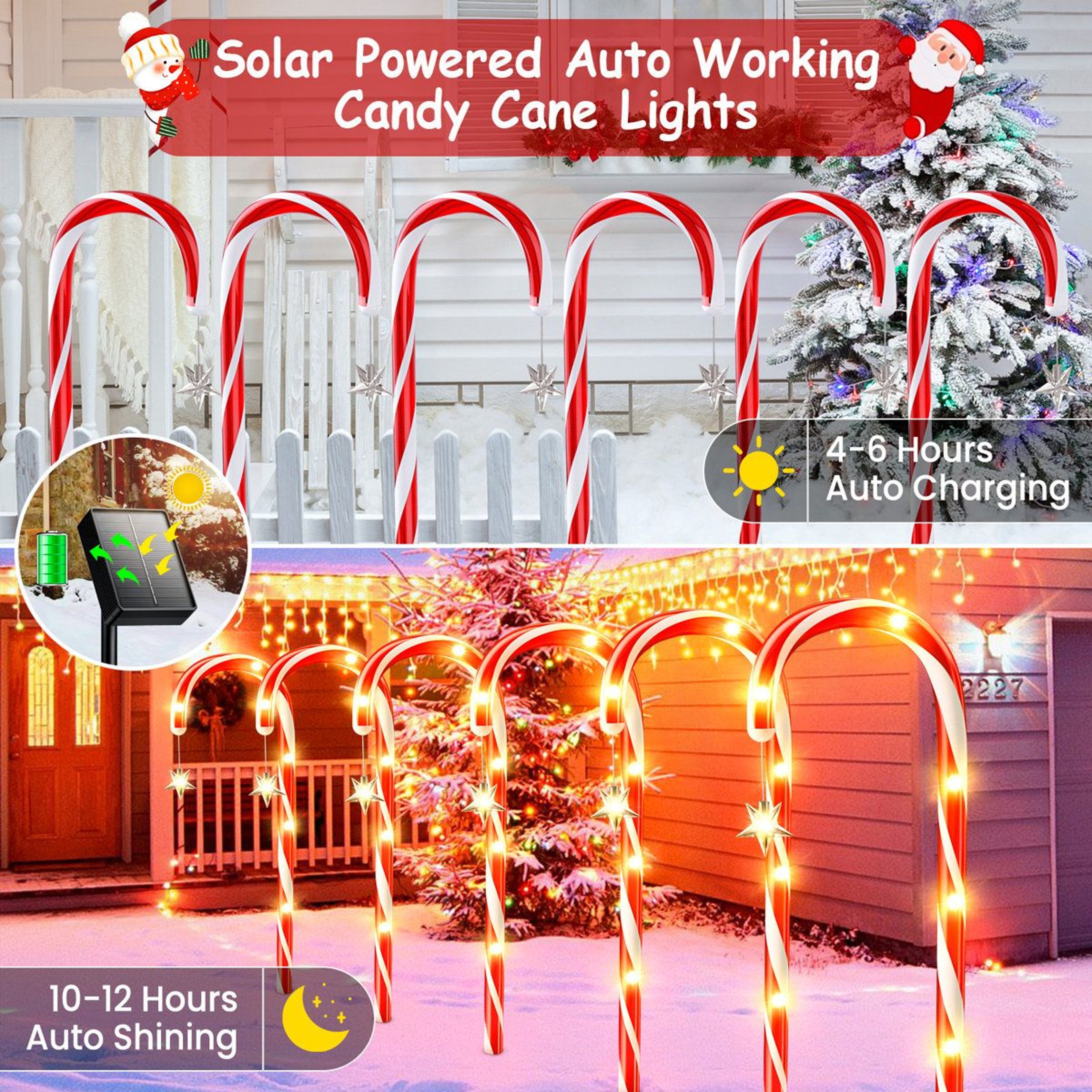 Solar Christmas Candy Cane Pathway Lights With 10 Lighting Modes  Set Of 24 4