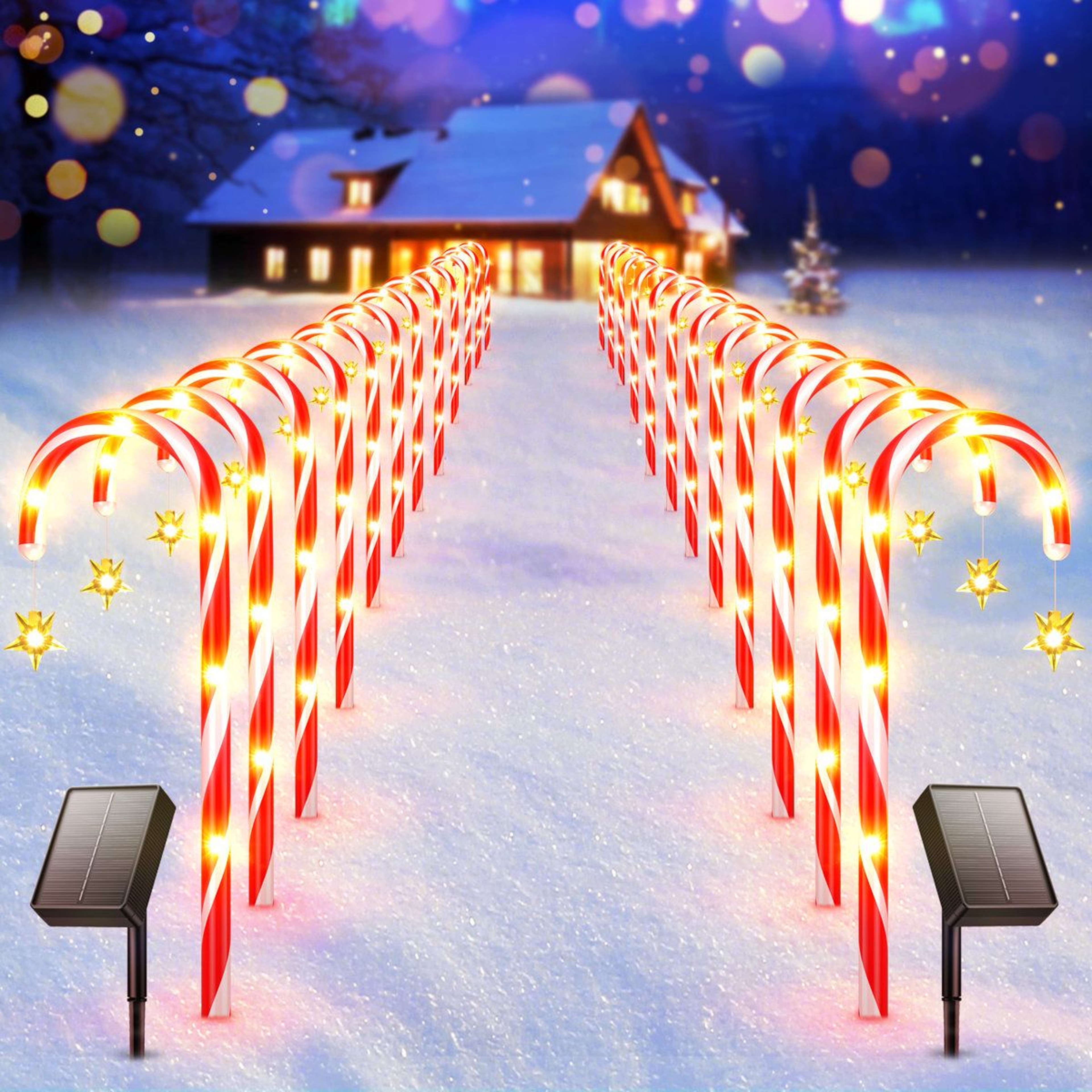 Solar Christmas Candy Cane Pathway Lights With 10 Lighting Modes  Set Of 24 0