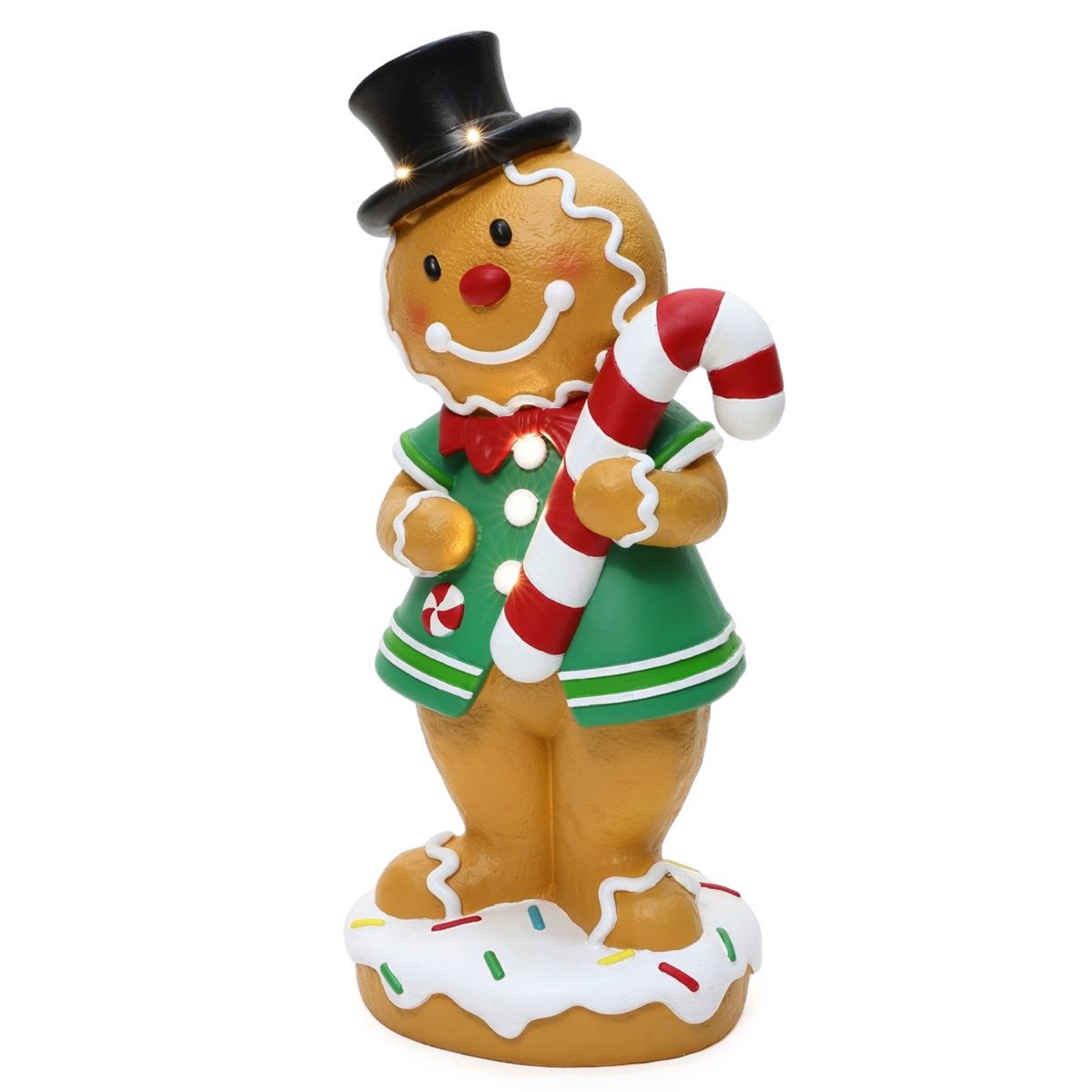 LED Lighted Gingerbread Man Christmas Statue With Candy Cane And BatteryPowered Lights 10