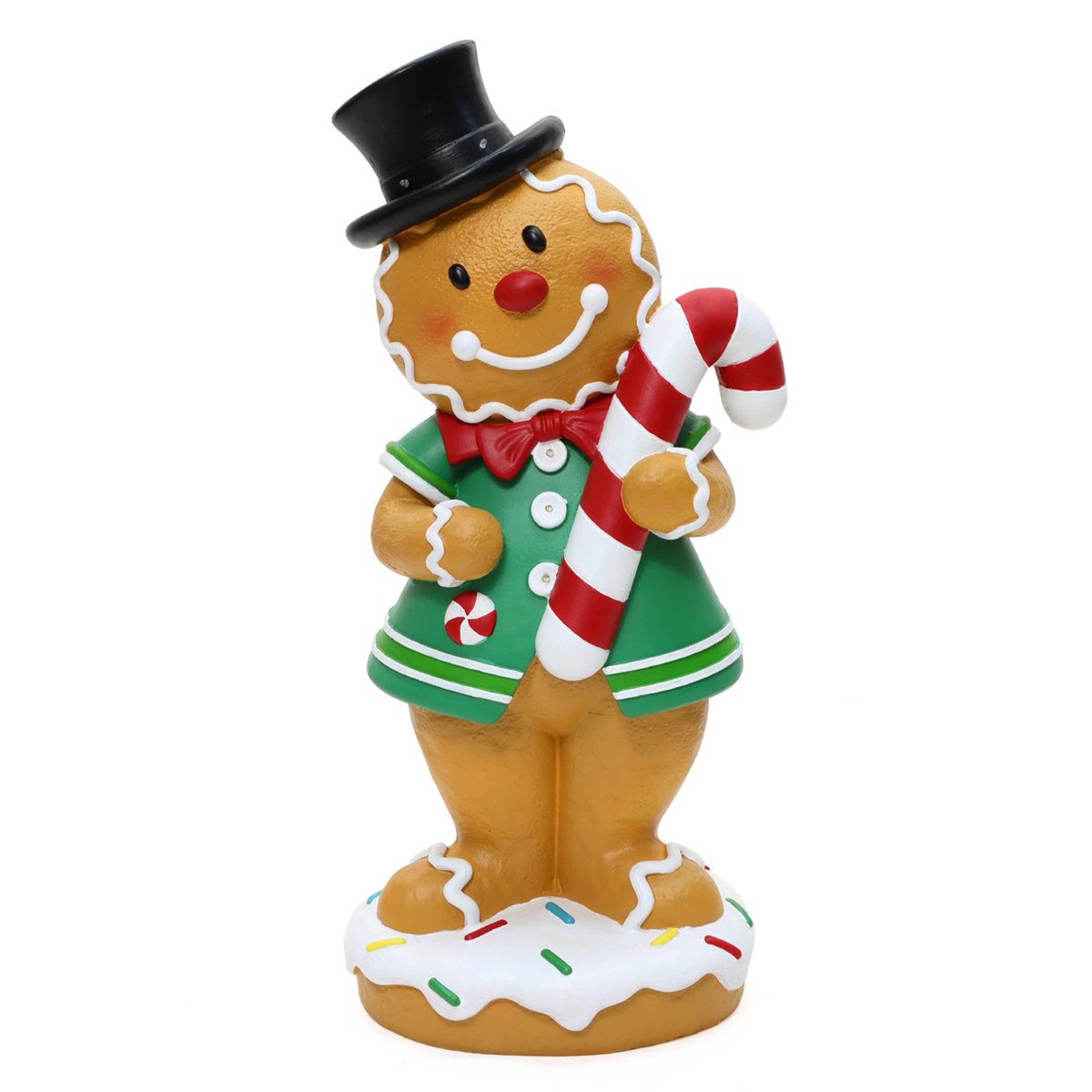 LED Lighted Gingerbread Man Christmas Statue With Candy Cane And BatteryPowered Lights 12