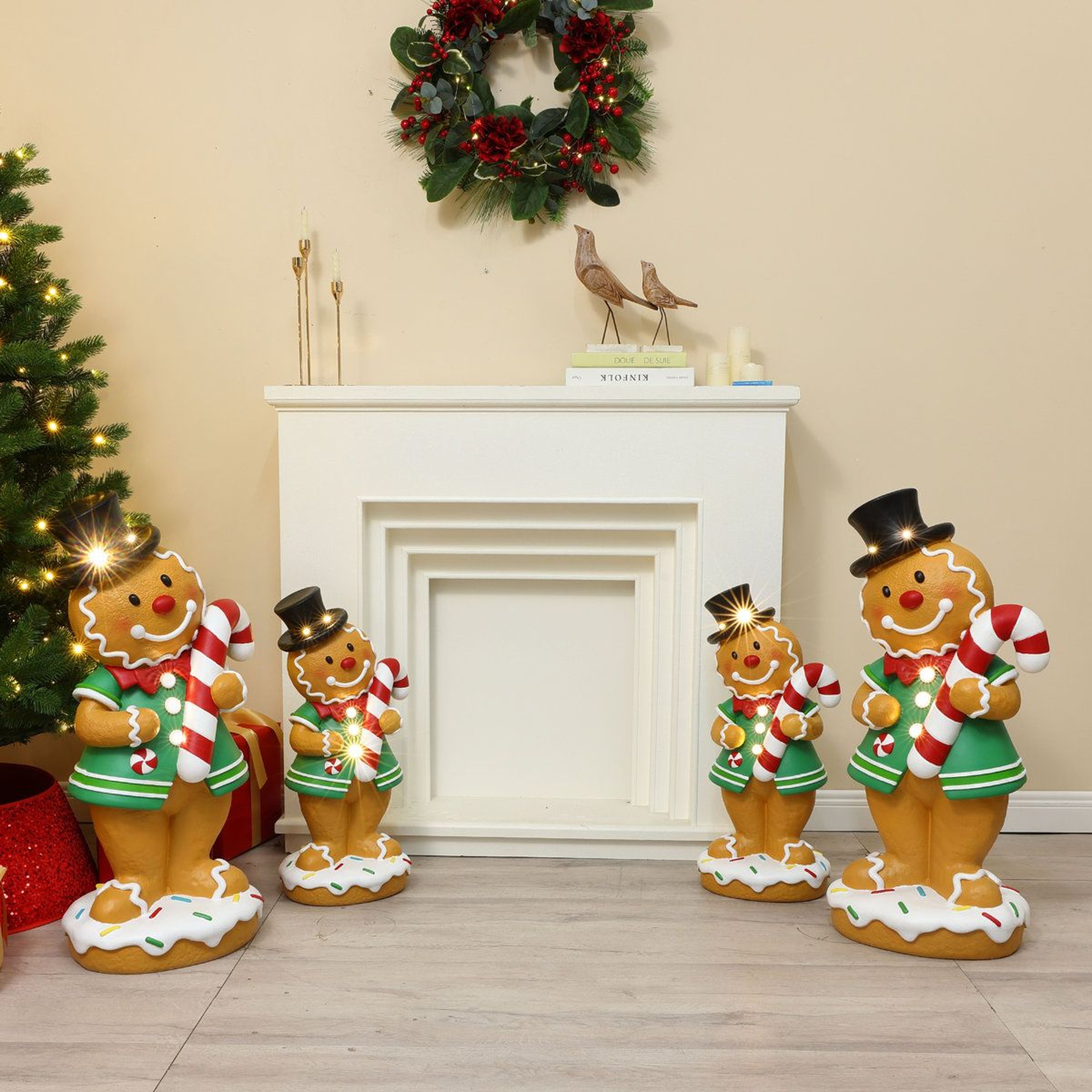 LED Lighted Gingerbread Man Christmas Statue With Candy Cane And BatteryPowered Lights 4