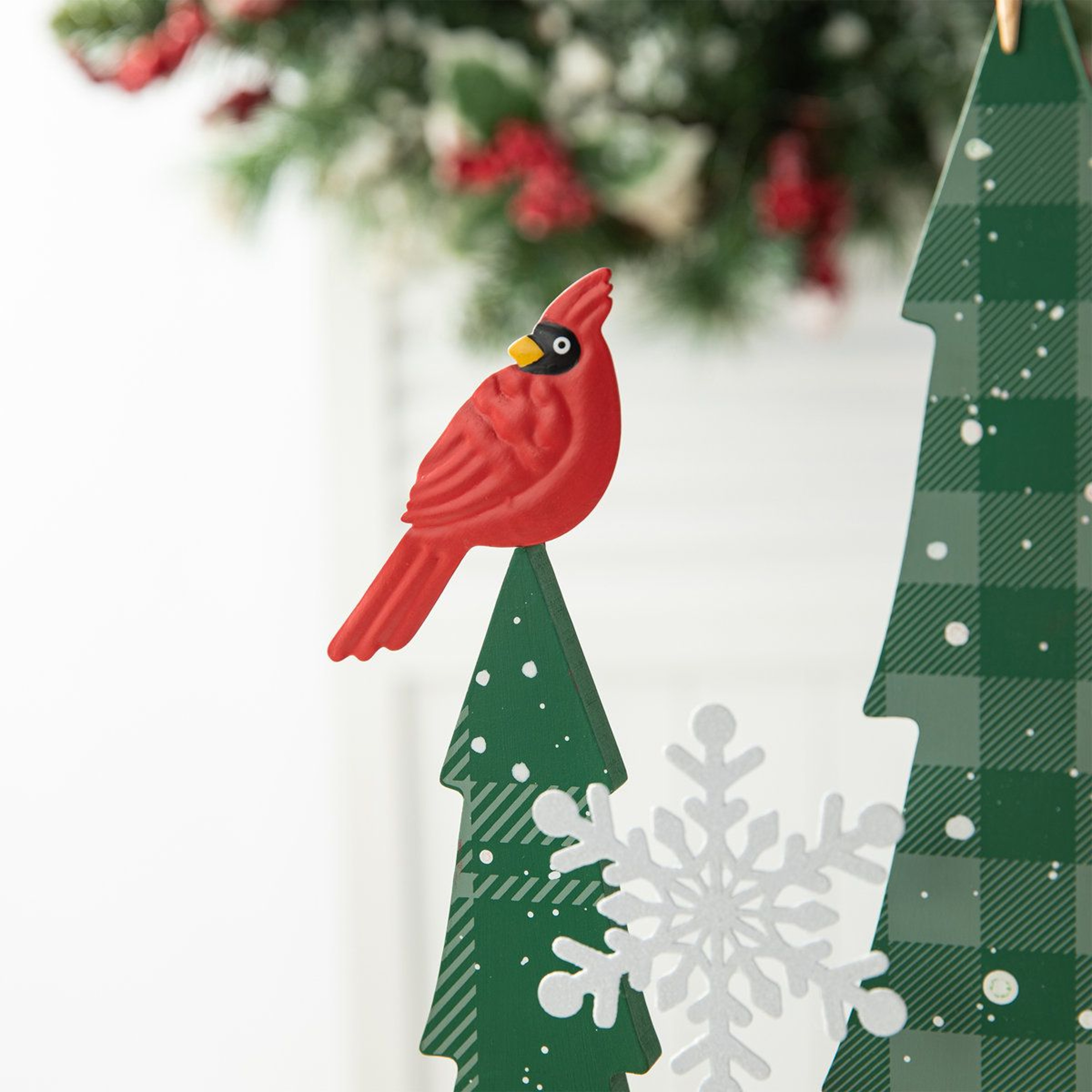 235Inch Wooden Christmas Tabletop Tree With Iron Accents And Cardinal Design 5
