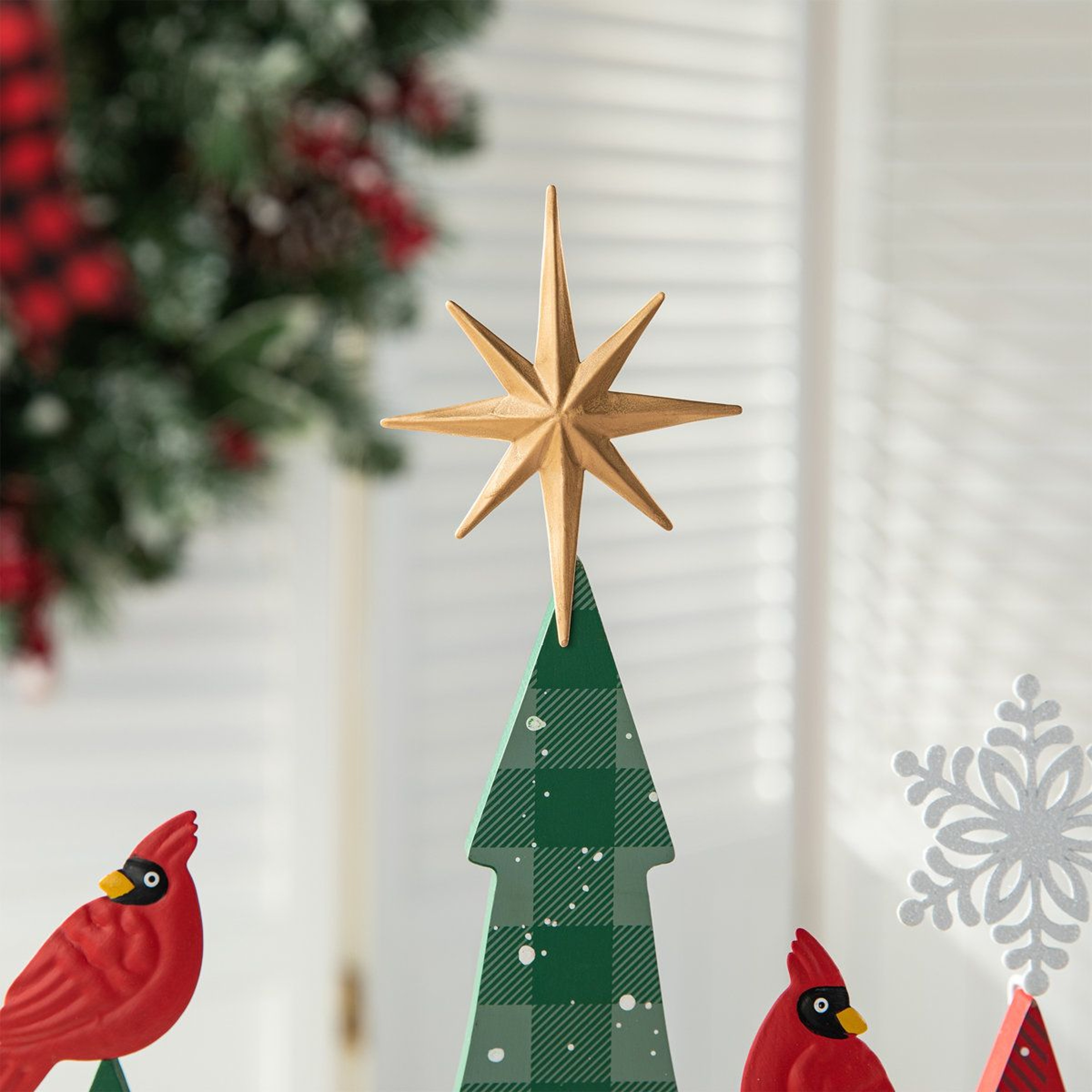 235Inch Wooden Christmas Tabletop Tree With Iron Accents And Cardinal Design 3