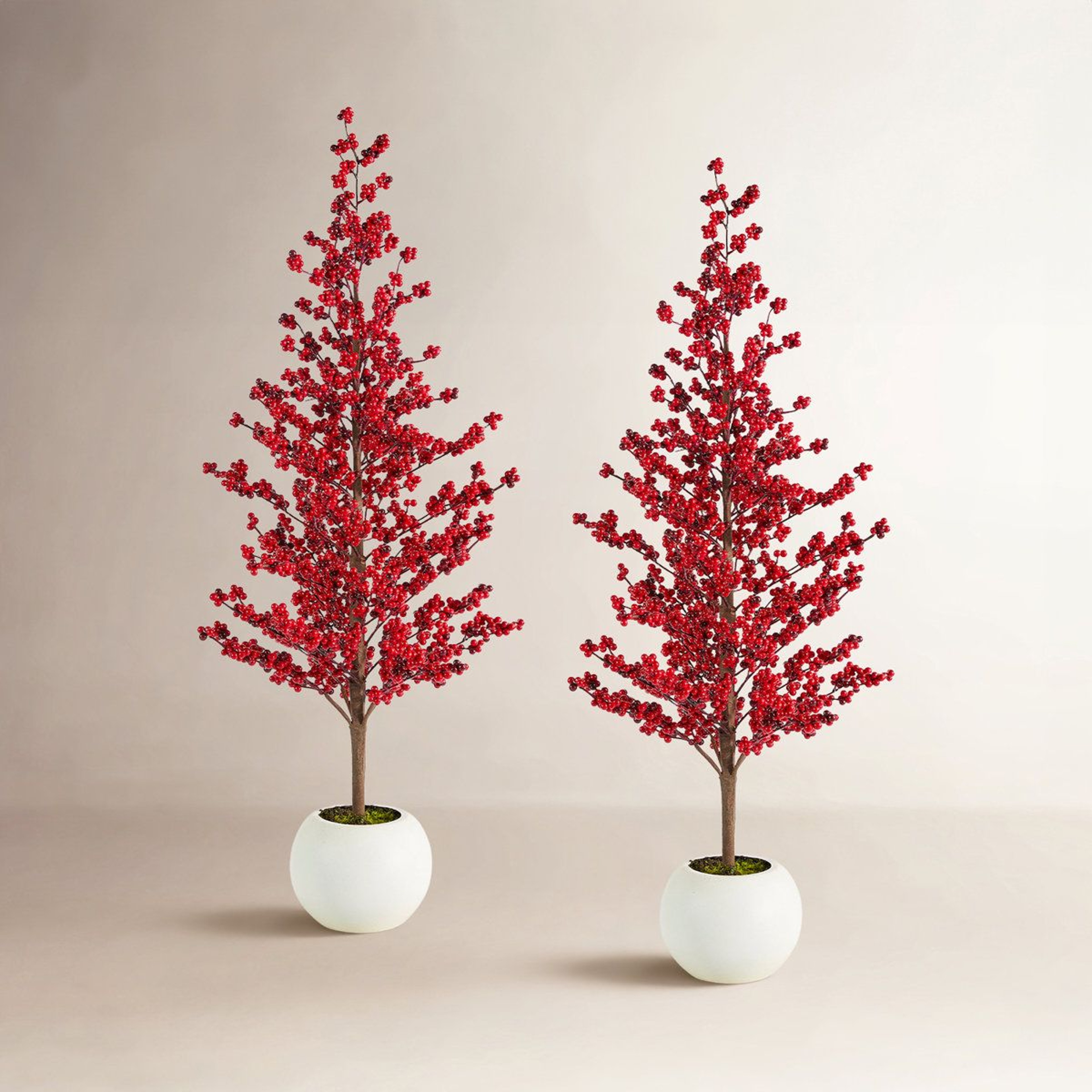 34 Ft Artificial Christmas Porch Trees With Red Berries And White Pots Set Of 2 0