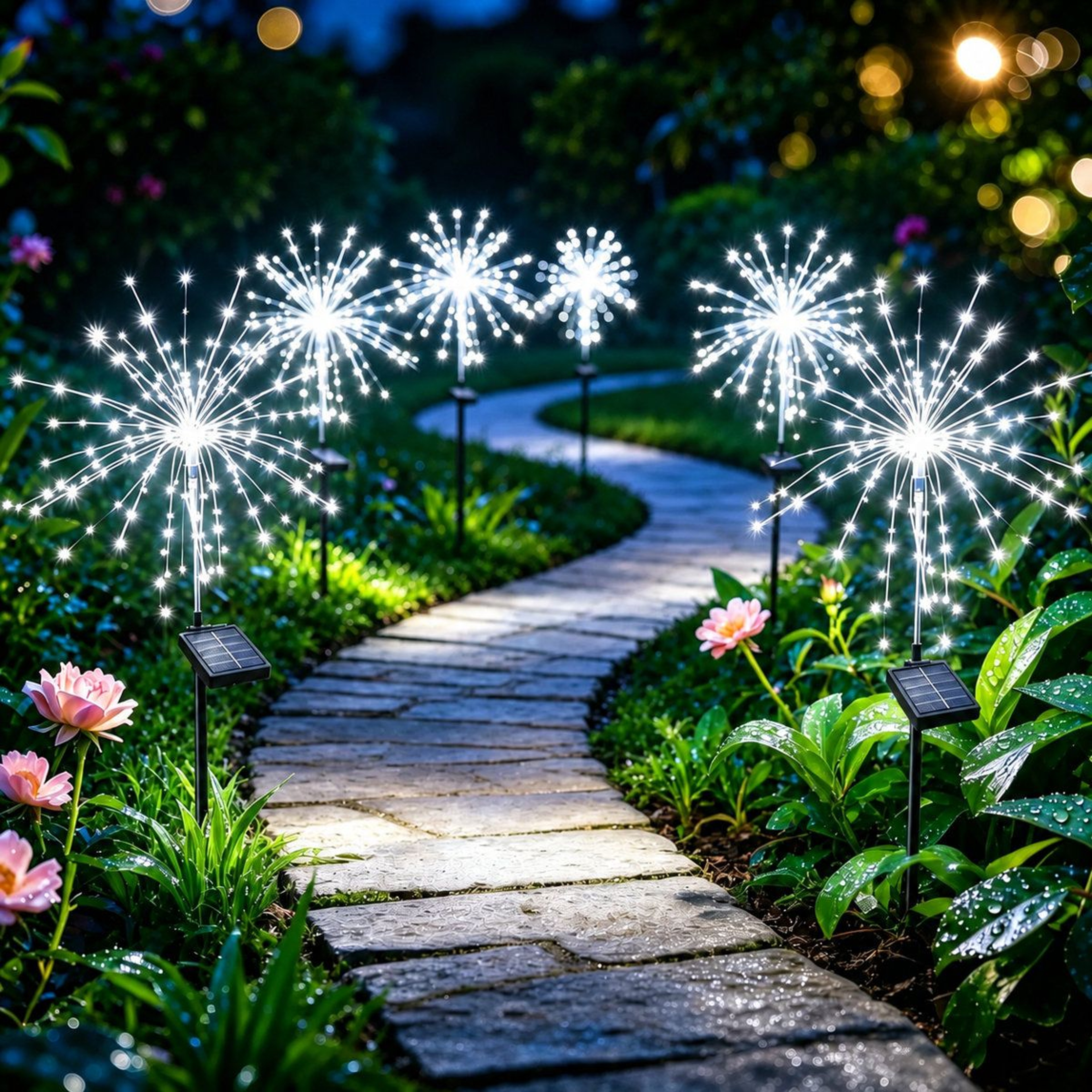 Solar Firework Garden Lights With 120 LEDs And 8 Lighting Modes  Set Of 6 1