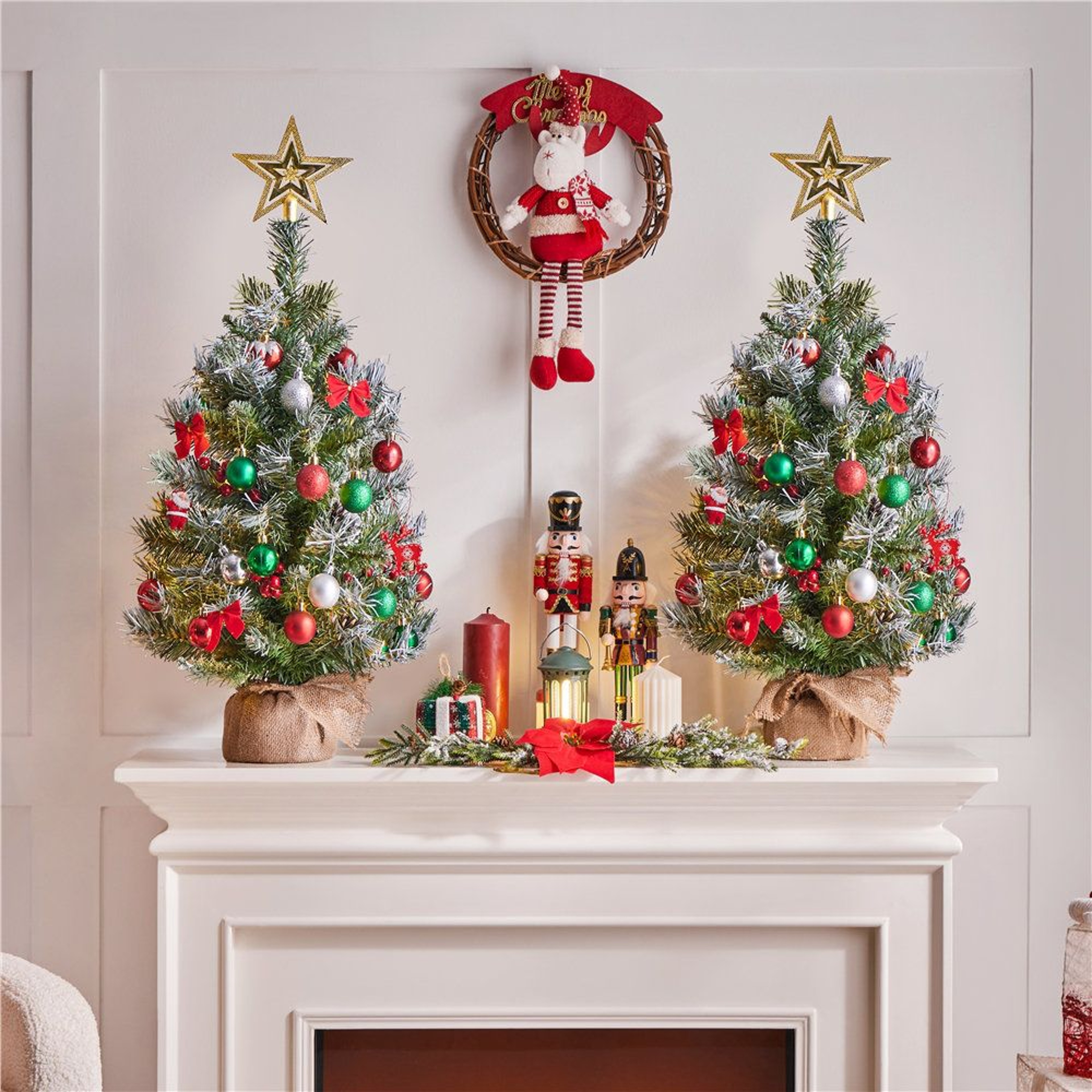 PreLit Frosted Tabletop Christmas Trees With Pinecones And Berries Set Of 2 2