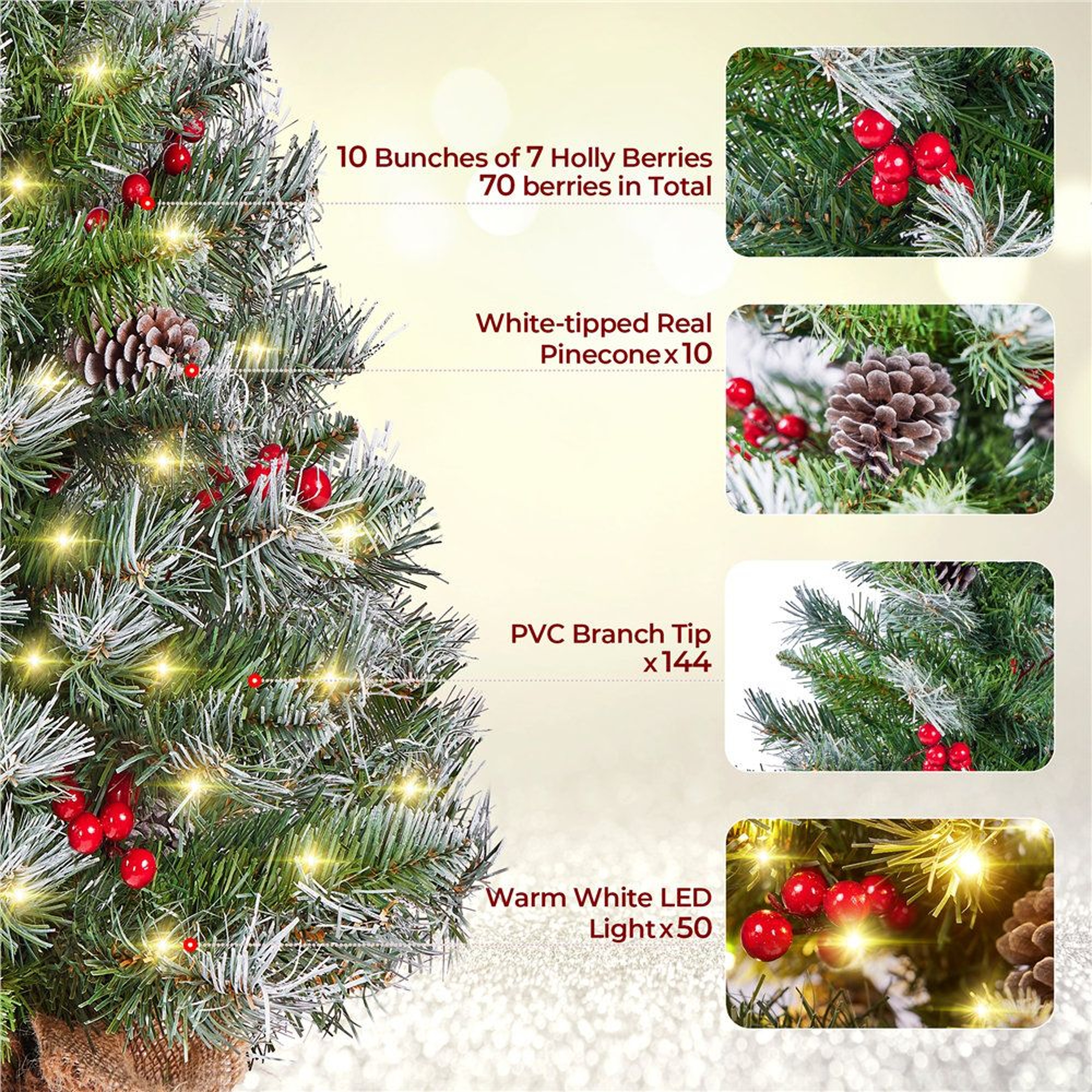 PreLit Frosted Tabletop Christmas Trees With Pinecones And Berries Set Of 2 4