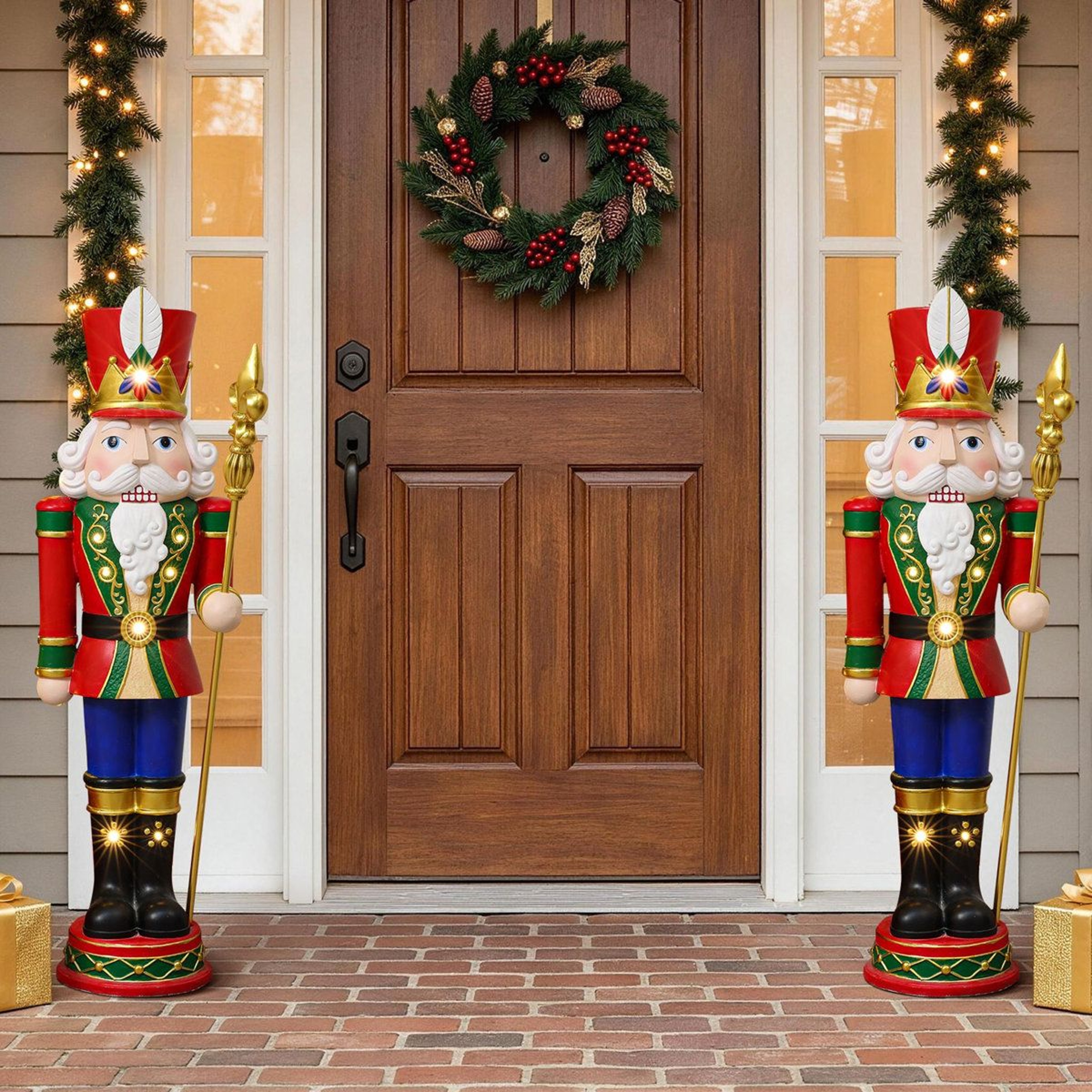 BatteryOperated LED Christmas Nutcracker Statue With Scepter And Timer 8
