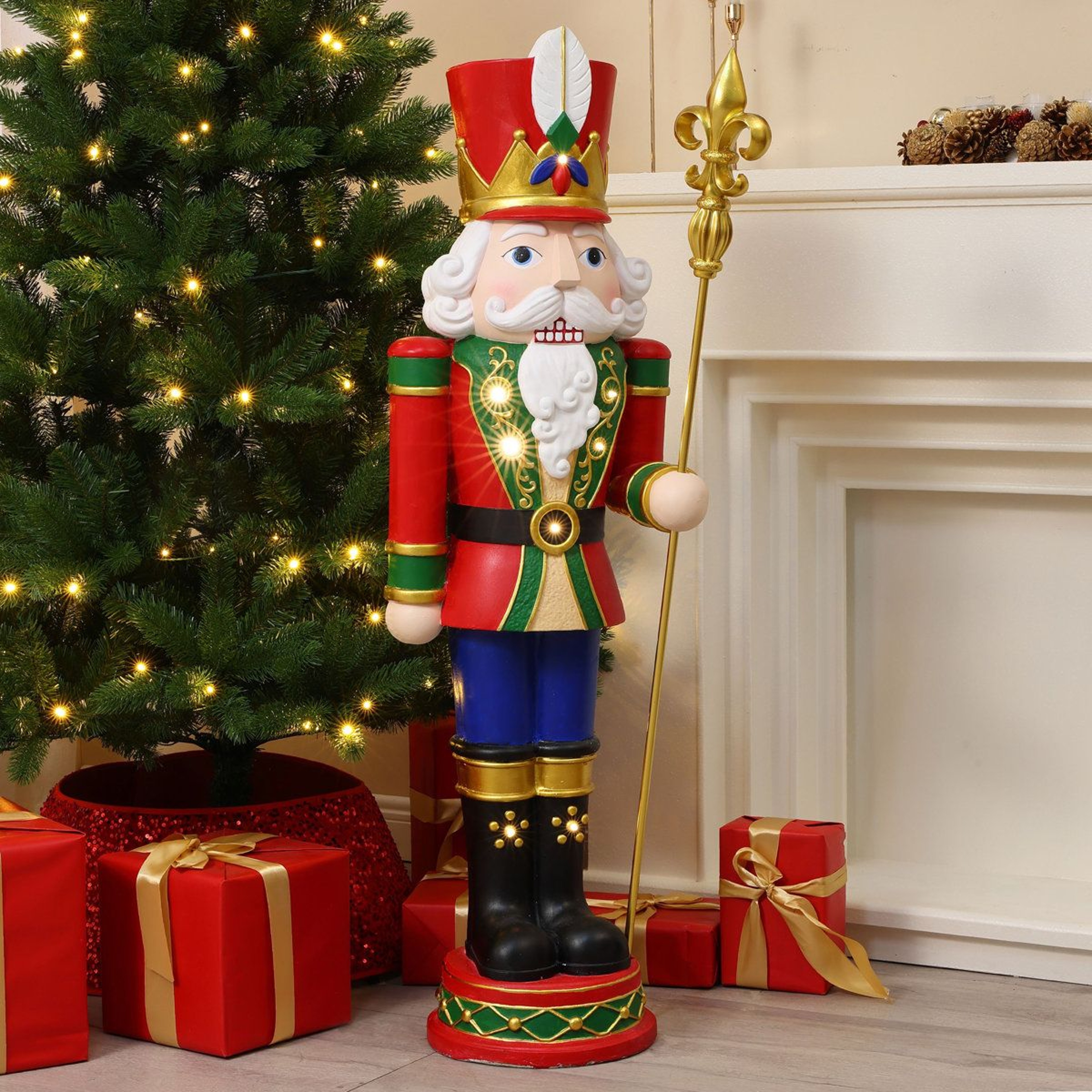 BatteryOperated LED Christmas Nutcracker Statue With Scepter And Timer 3