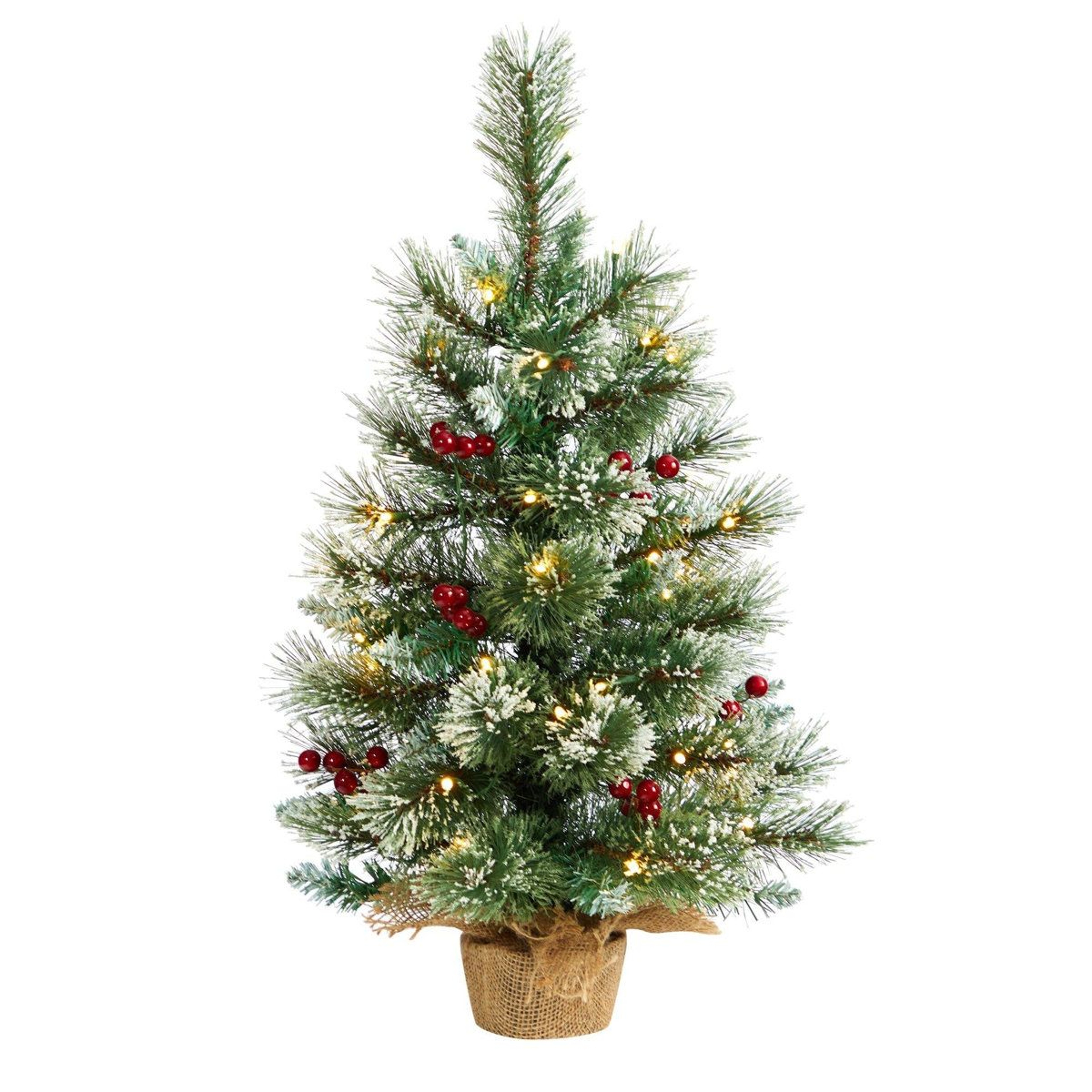 2 Ft PreLit Artificial Christmas Tree With Snow Tipped Pine Berries And 35 LED Lights 0