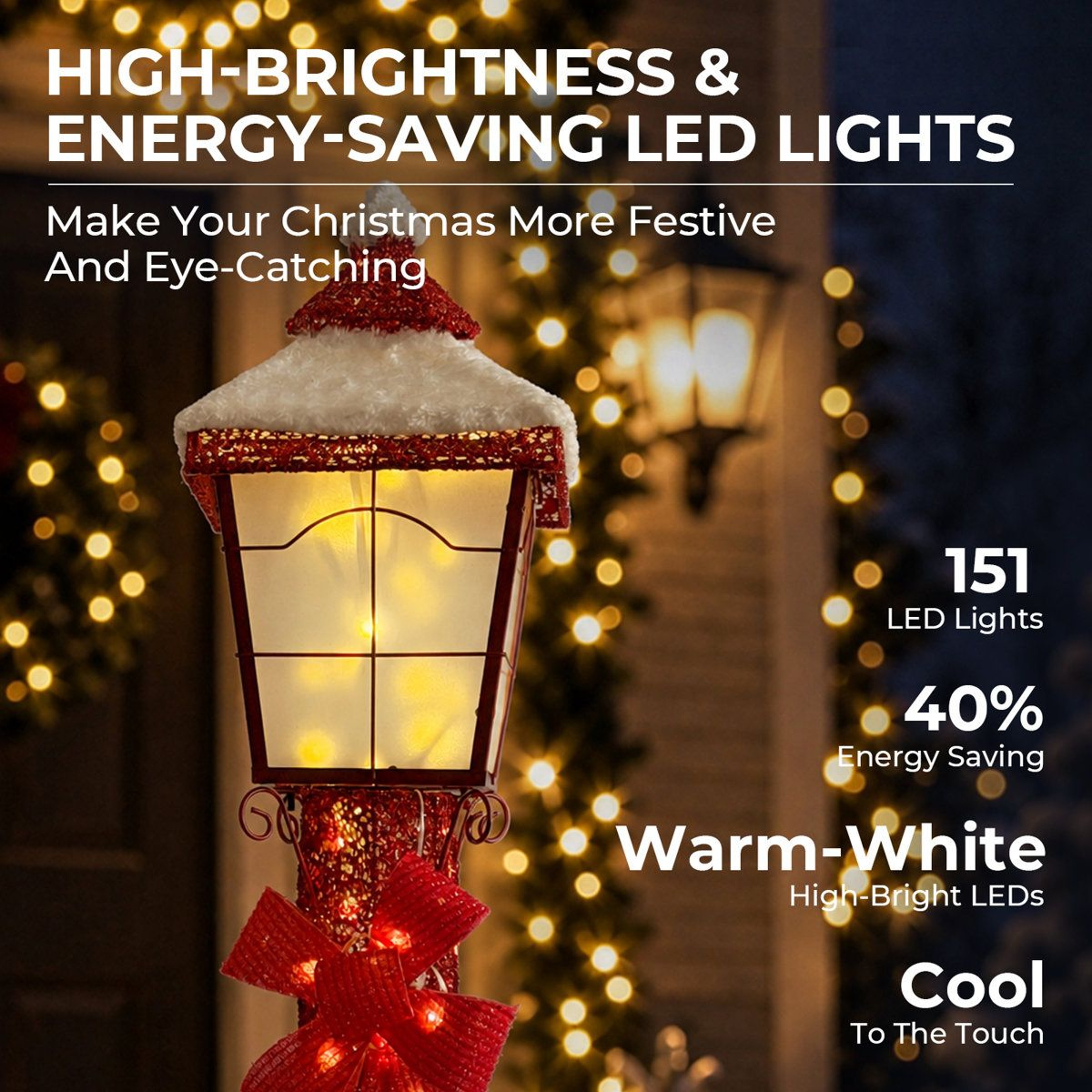 60Inch Outdoor Christmas Lamp Post Decoration With 151 Warm White LED Lights 14