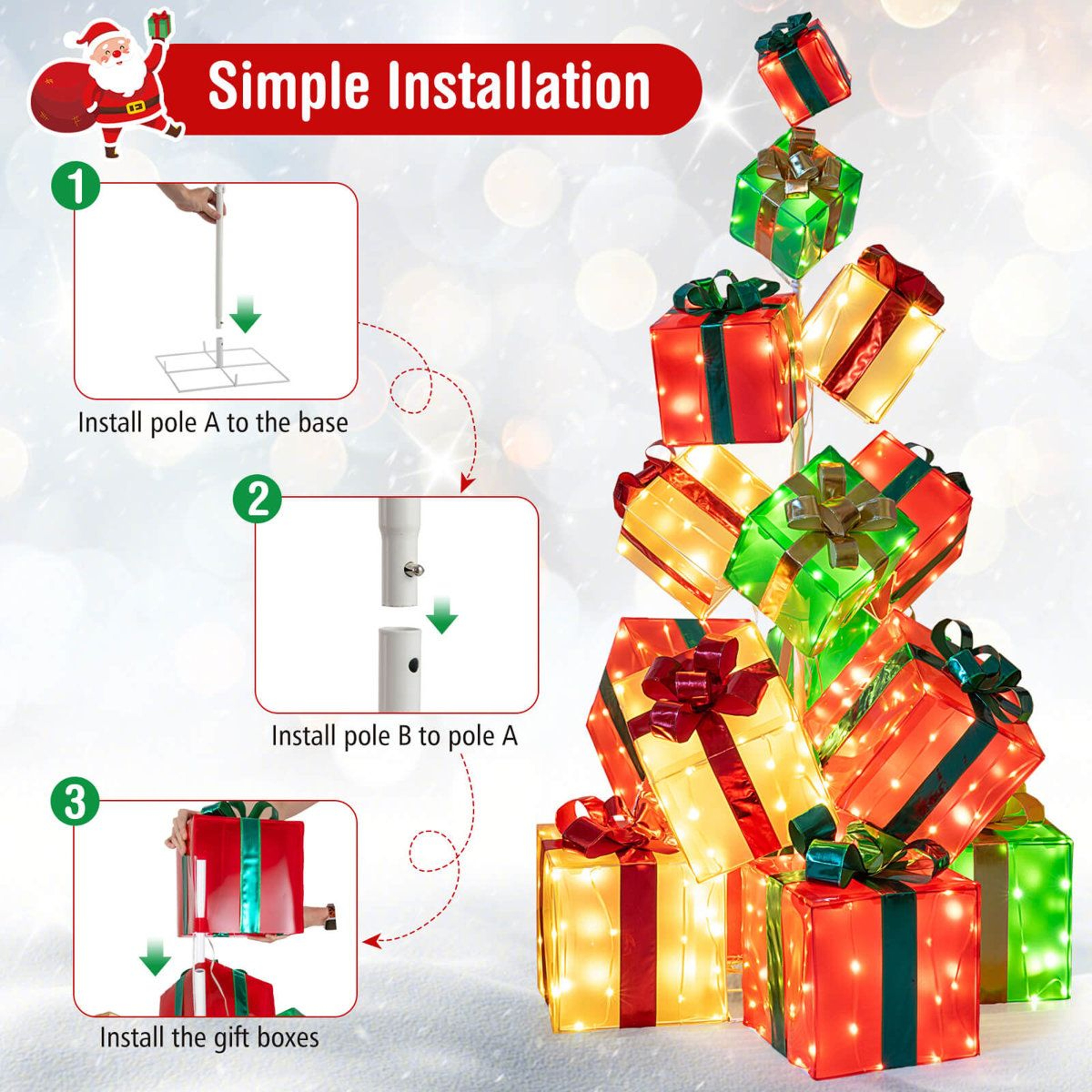 56 FT PreLit Christmas Gift Box Tower With 483 Warm White LED Lights 7