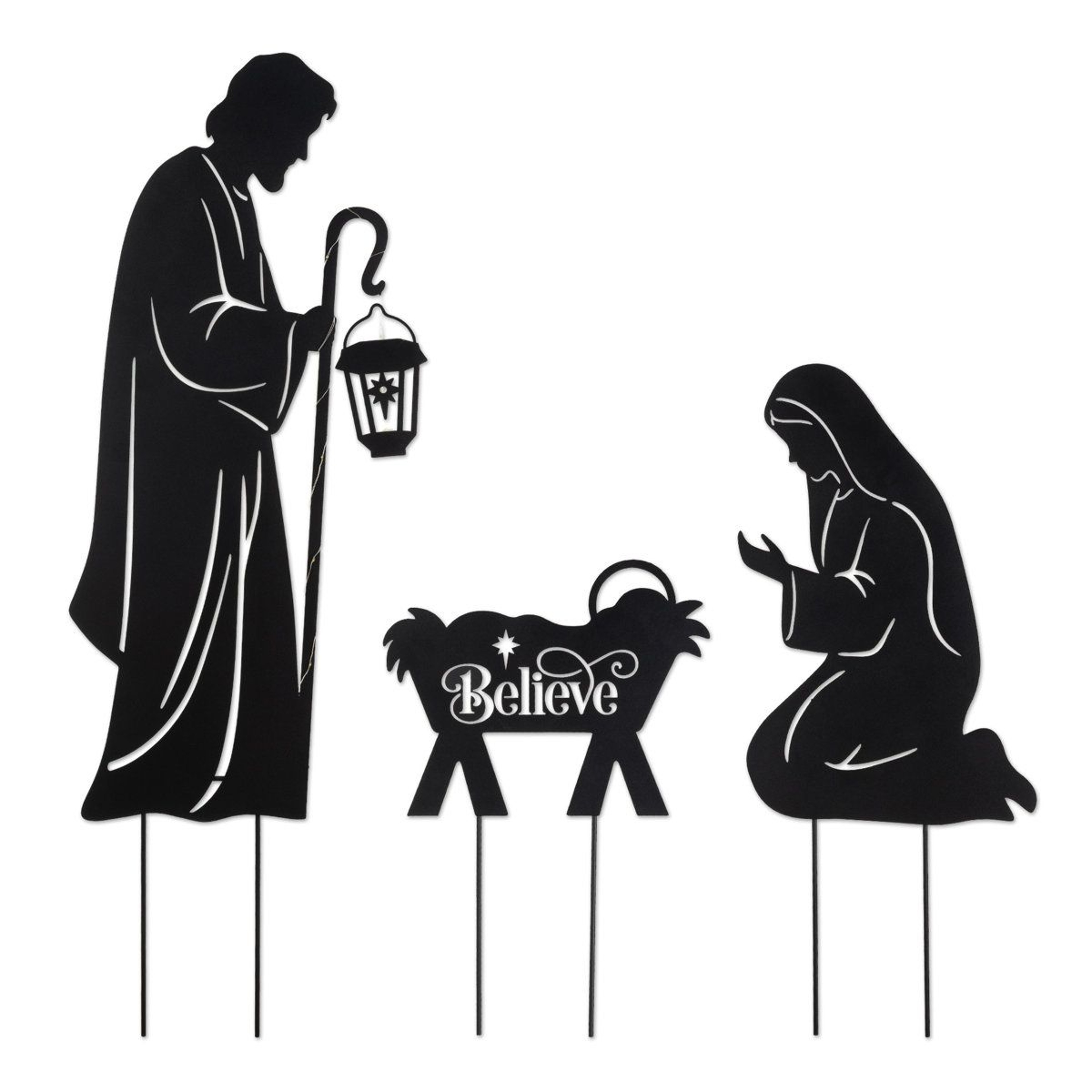 Christmas Nativity Yard Stakes With LED Lantern And Timer  Set Of 3 3