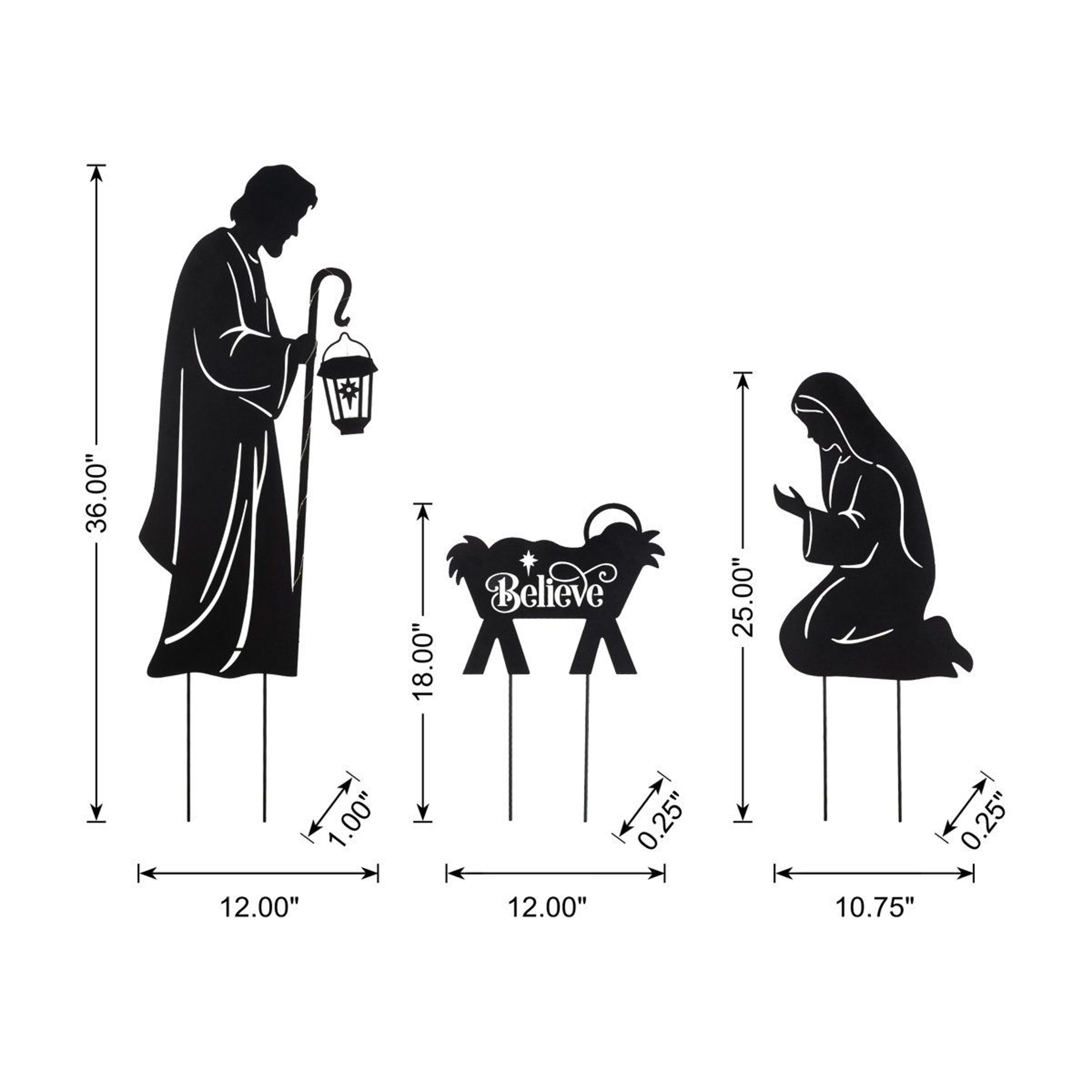 Christmas Nativity Yard Stakes With LED Lantern And Timer  Set Of 3 7