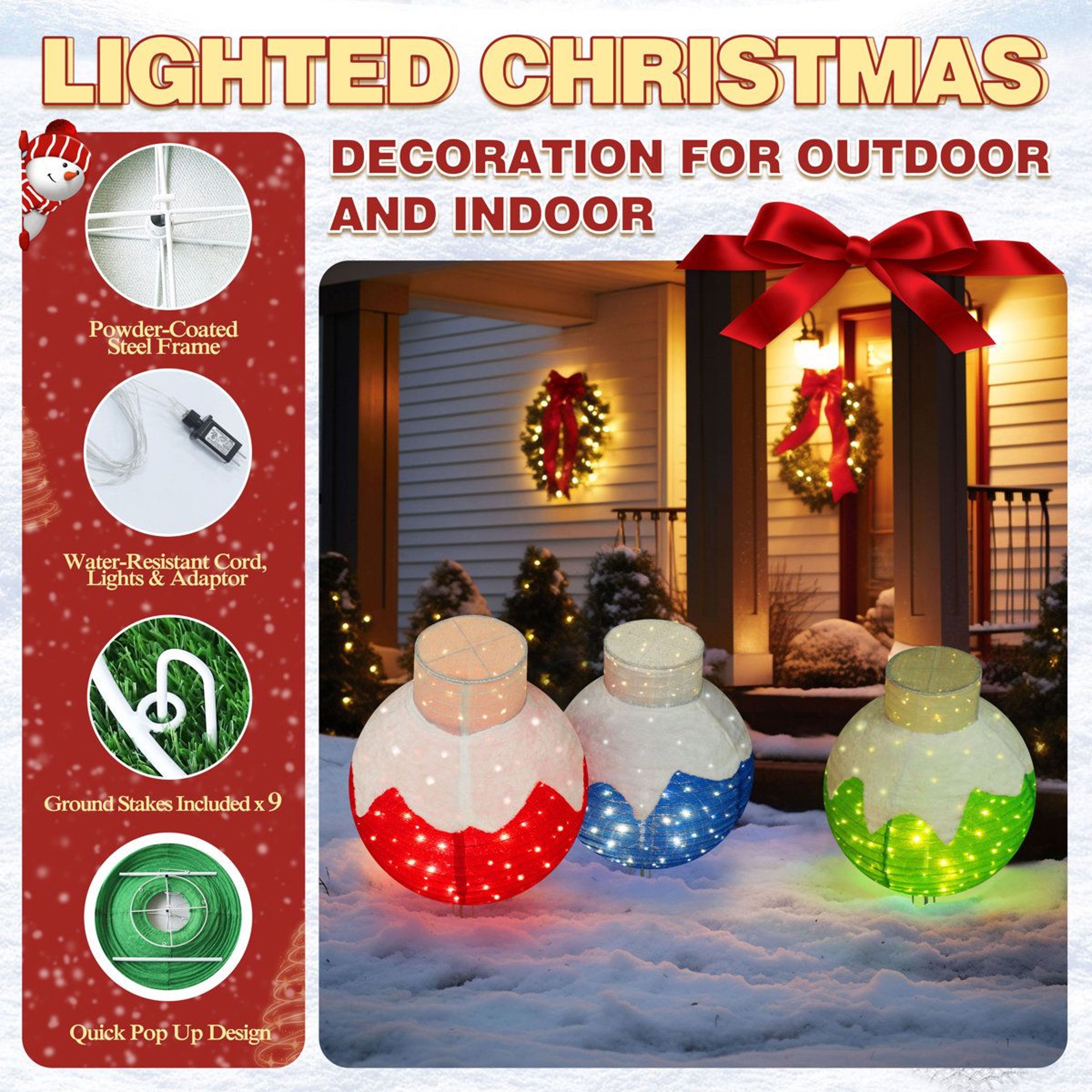 3Piece Lighted Christmas Ornament Outdoor Decorations With Warm White LED Lights 4