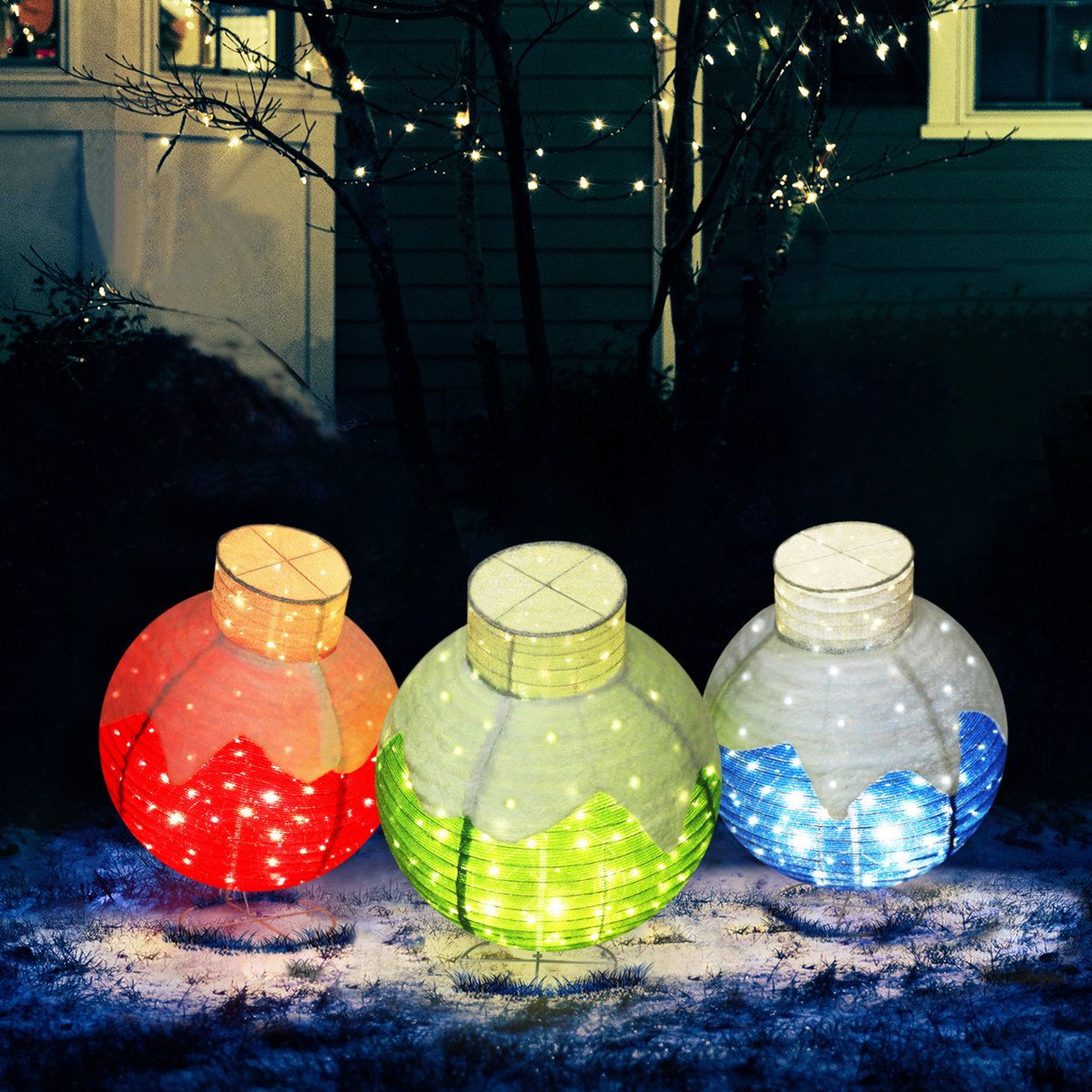 3Piece Lighted Christmas Ornament Outdoor Decorations With Warm White LED Lights 10