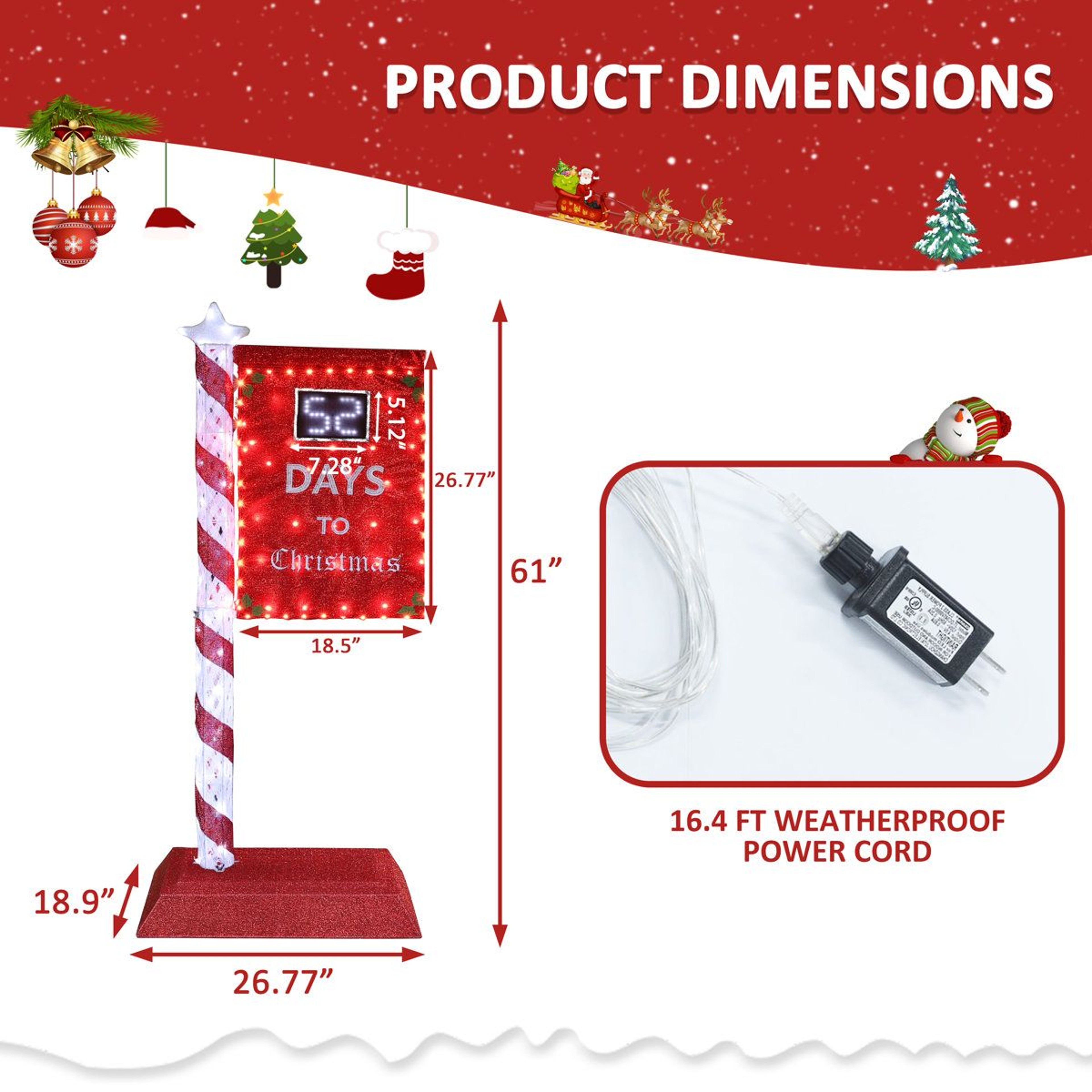 5 Ft Lighted Christmas Countdown Sign With 125 LED Lights And Remote Control 1