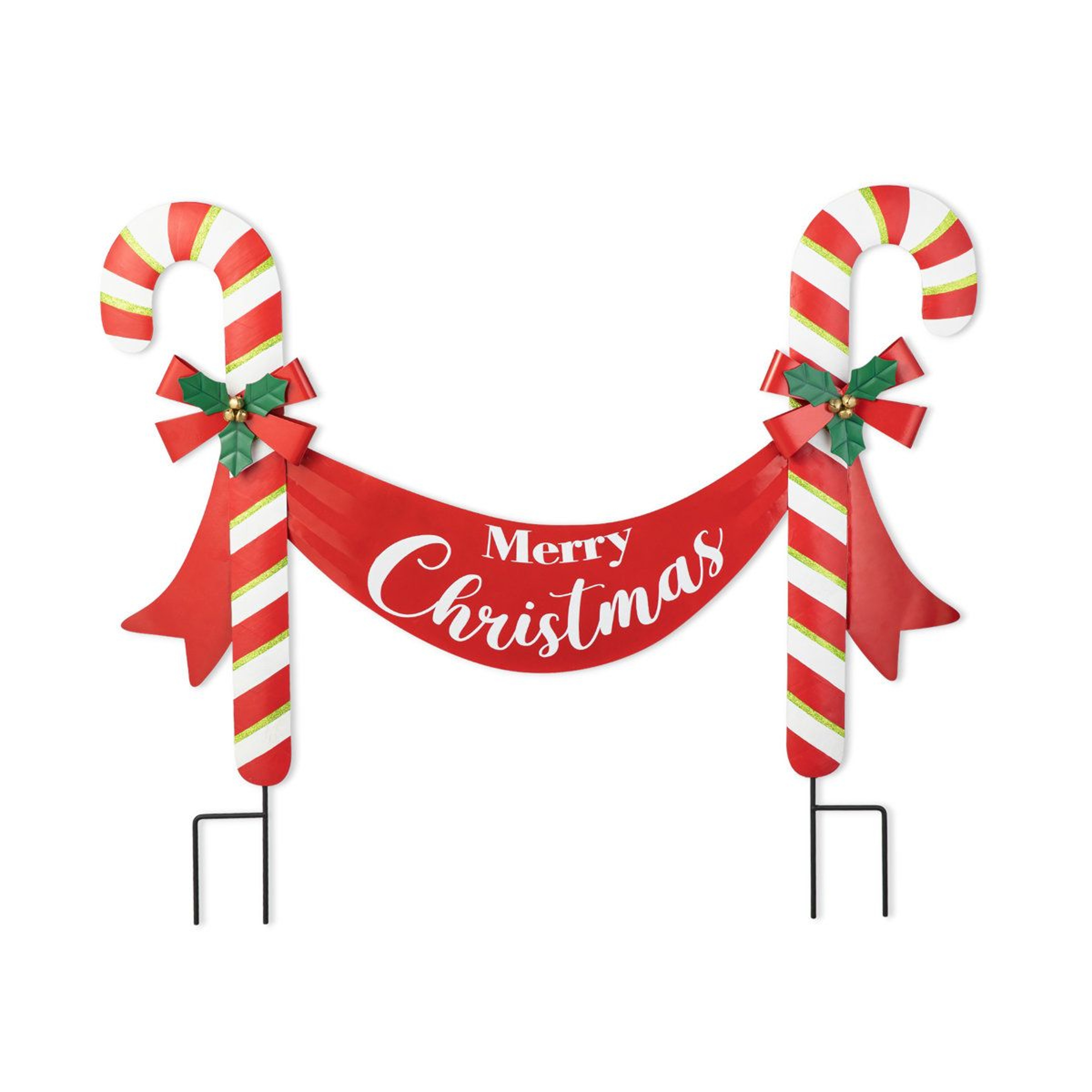 Christmas Candy Cane Yard Stake And Wall Decor With Merry Christmas Sign 0