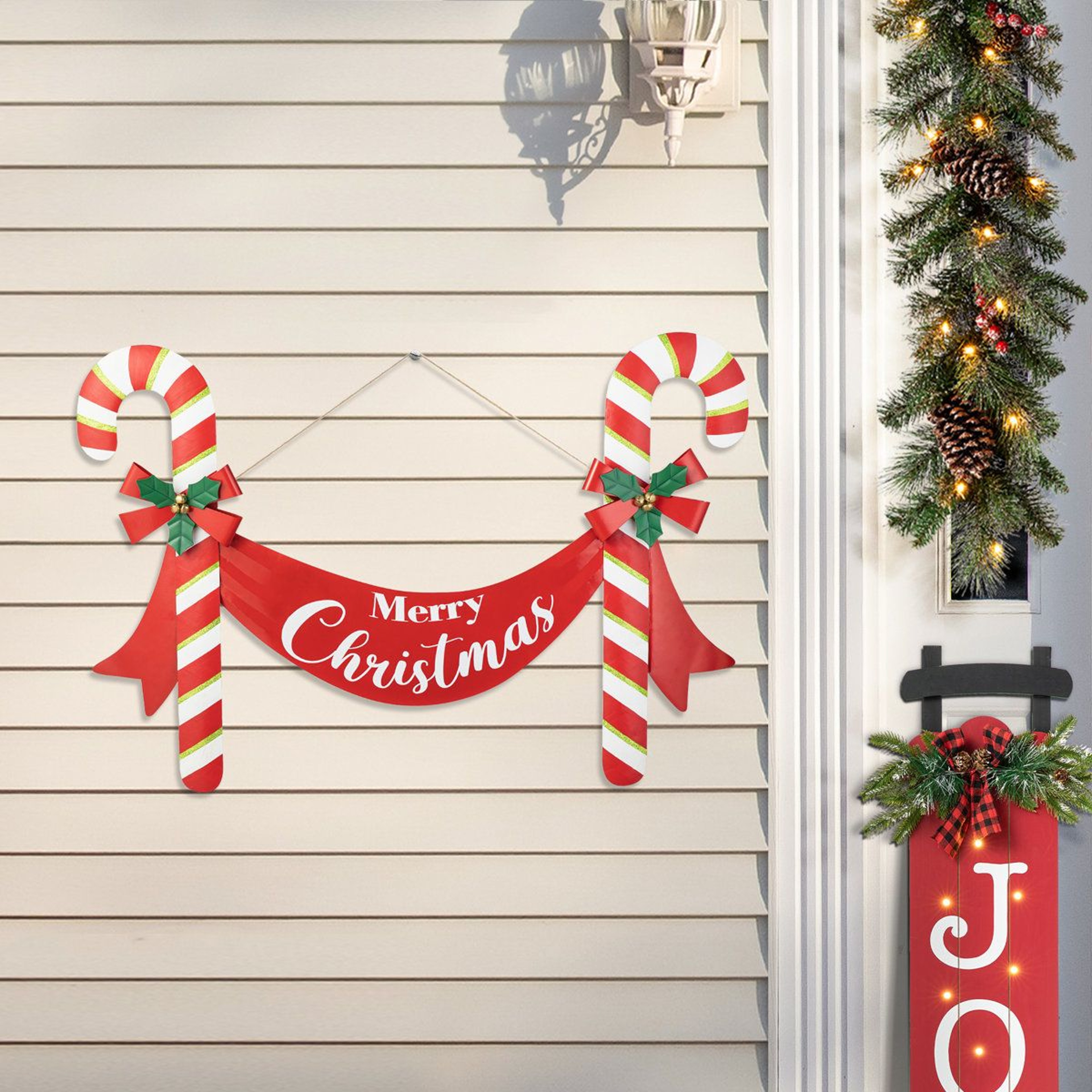 Christmas Candy Cane Yard Stake And Wall Decor With Merry Christmas Sign 3