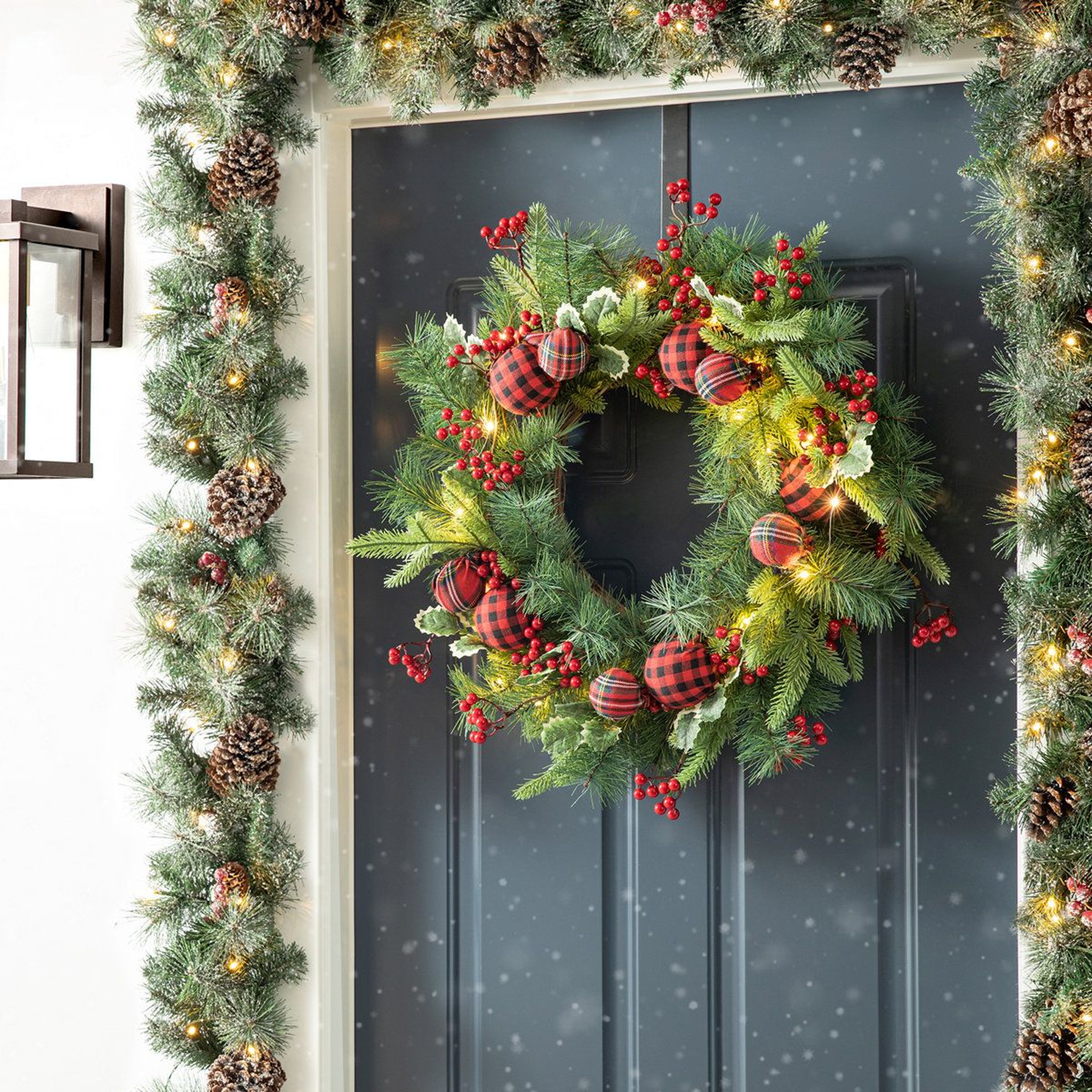 24Inch PreLit Christmas Wreath With Warm White LED Lights And Pine Cones 5