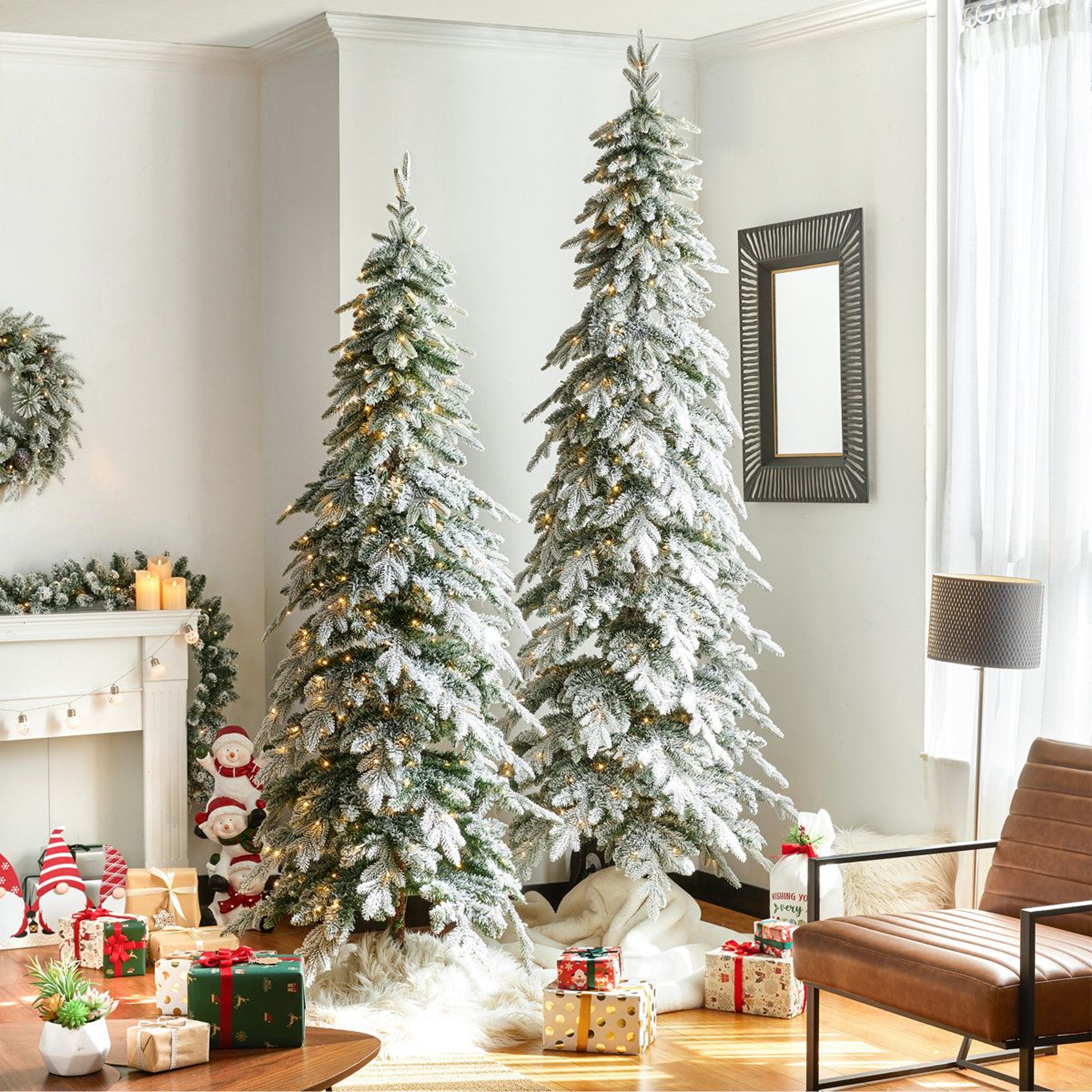PreLit Frosted Artificial Christmas Tree With Warm White LED Lights And Slim Design 3