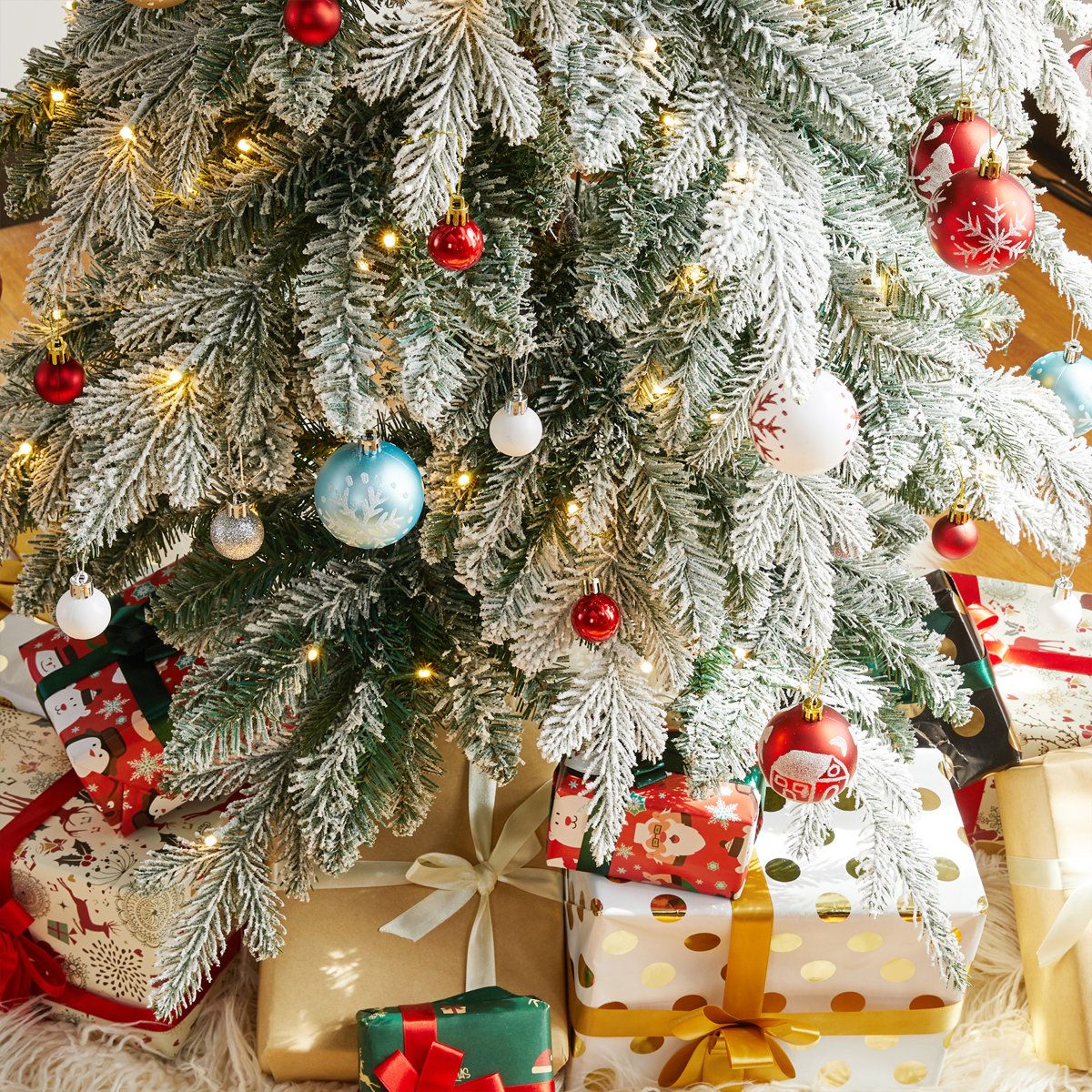 PreLit Frosted Artificial Christmas Tree With Warm White LED Lights And Slim Design 9