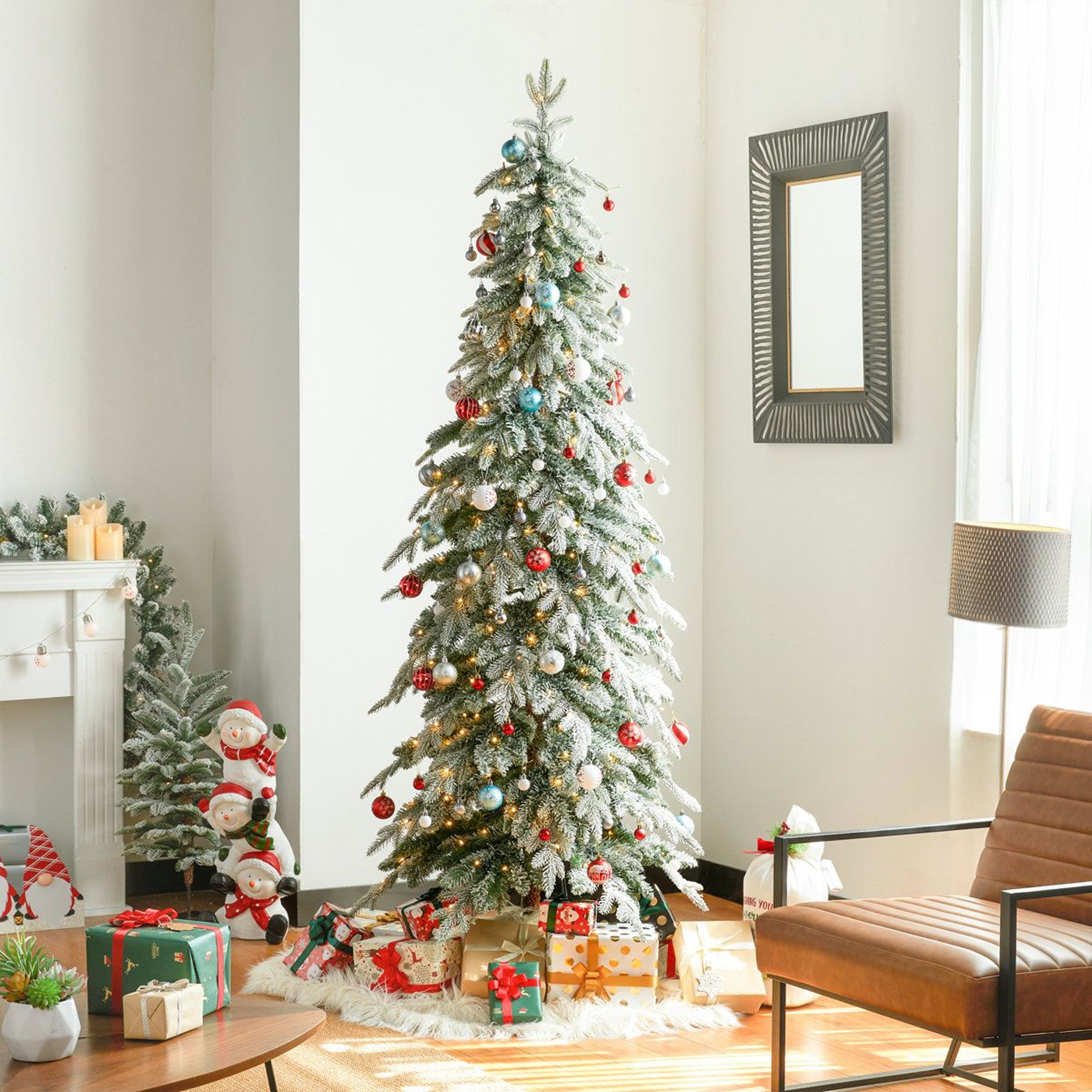 PreLit Frosted Artificial Christmas Tree With Warm White LED Lights And Slim Design 6